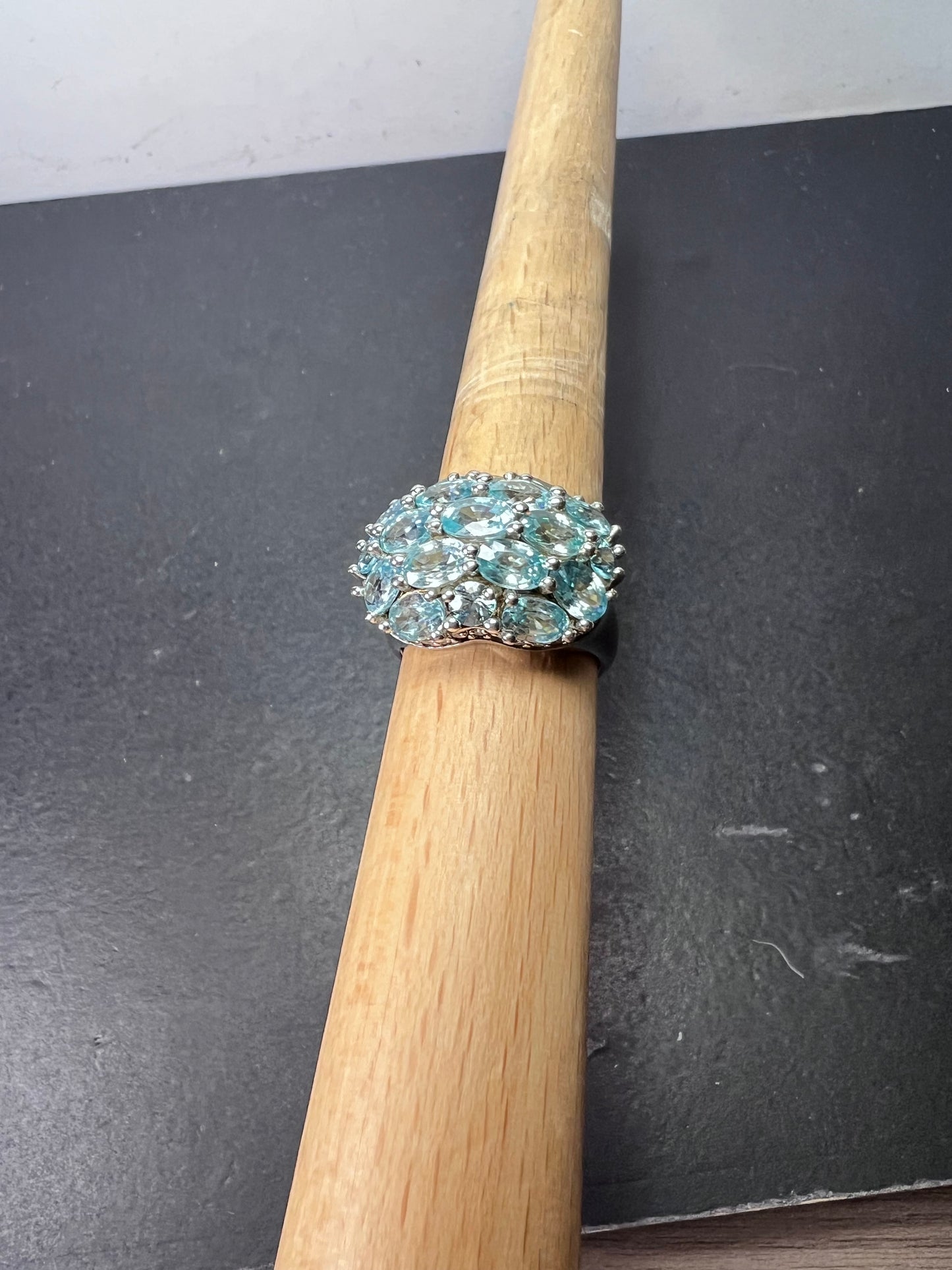 Blue topaz sterling silver cluster statement ring size 9