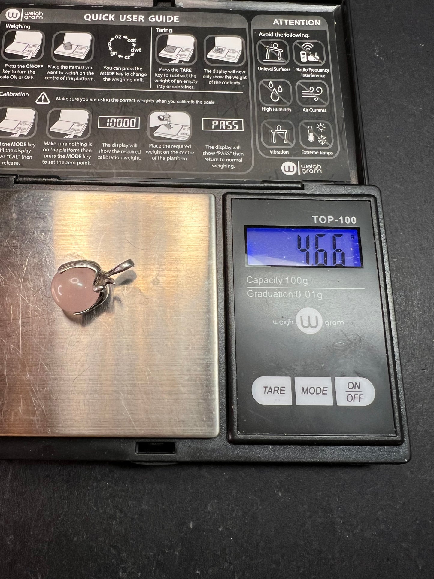 Vintage Sterling Silver Crane Bennu Rose Quartz Pendant | Dead Stock