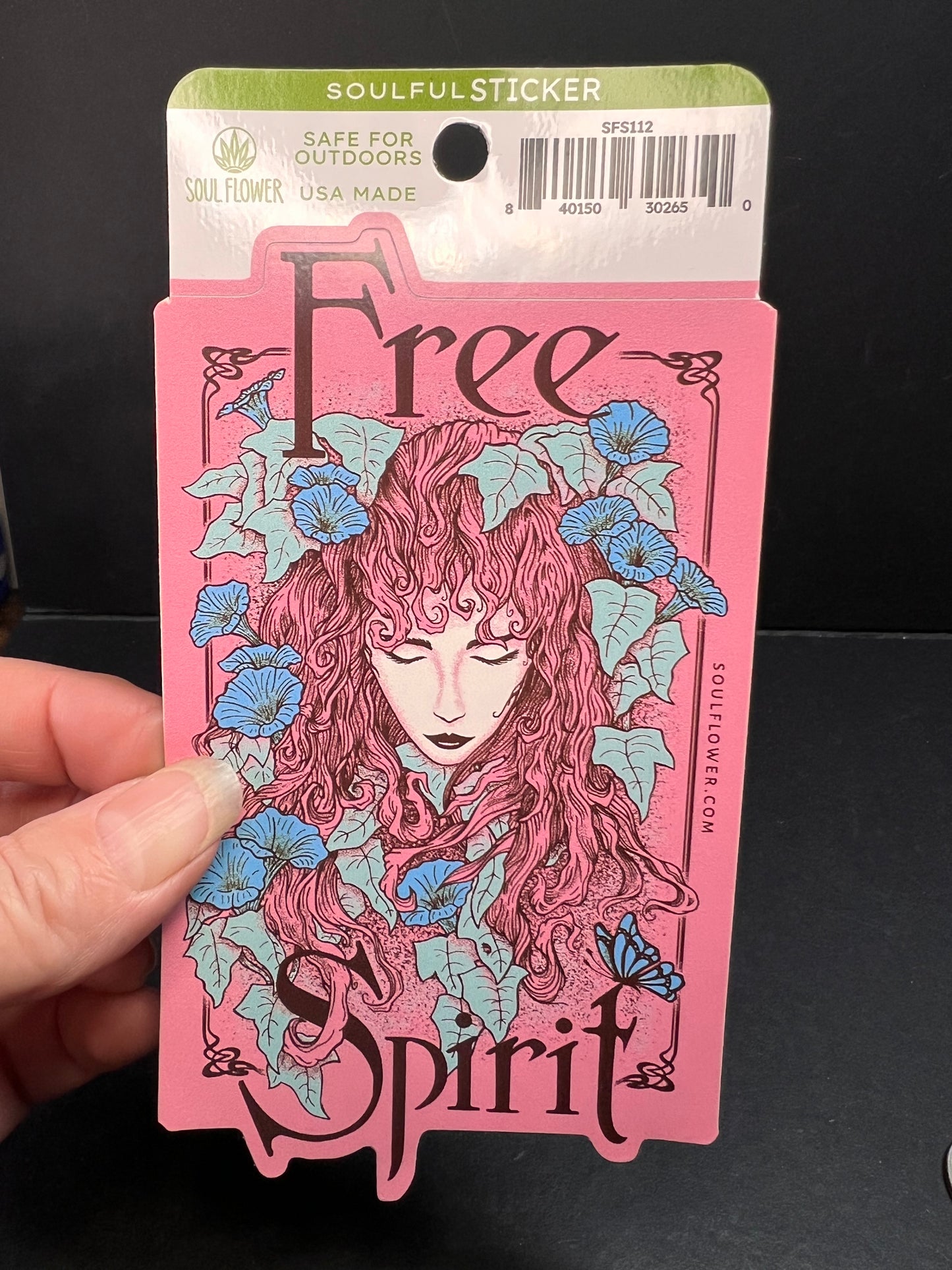 Soul Flower “Free Spirit” Sticker – Large Pink Boho Girl Art, USA Made