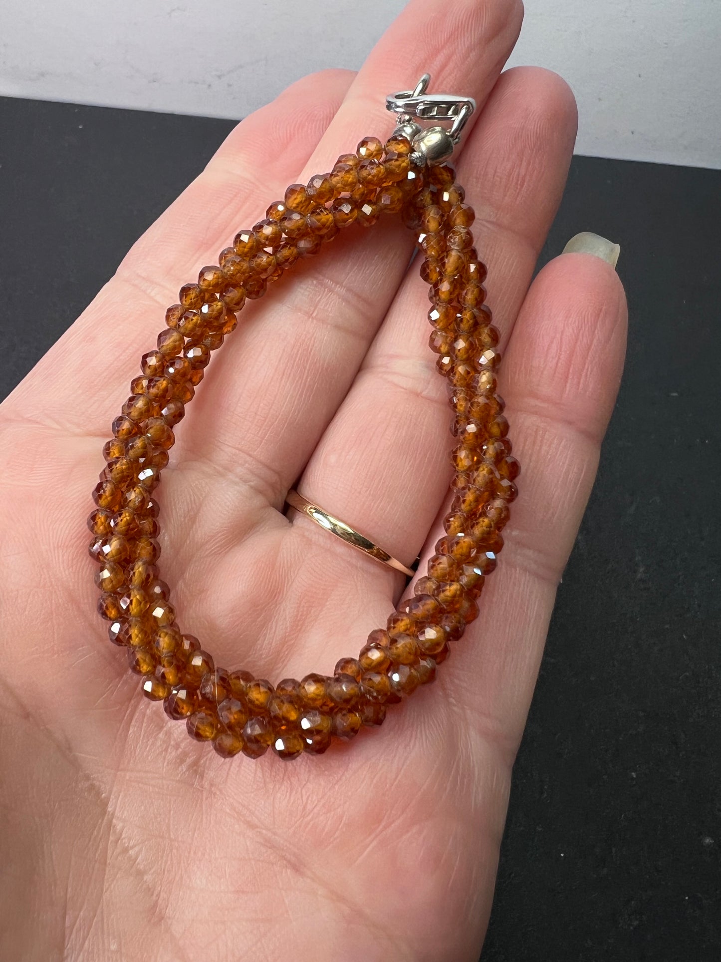 Hessonite garnet 4 strand bracelet with sterling clasp 7 inches