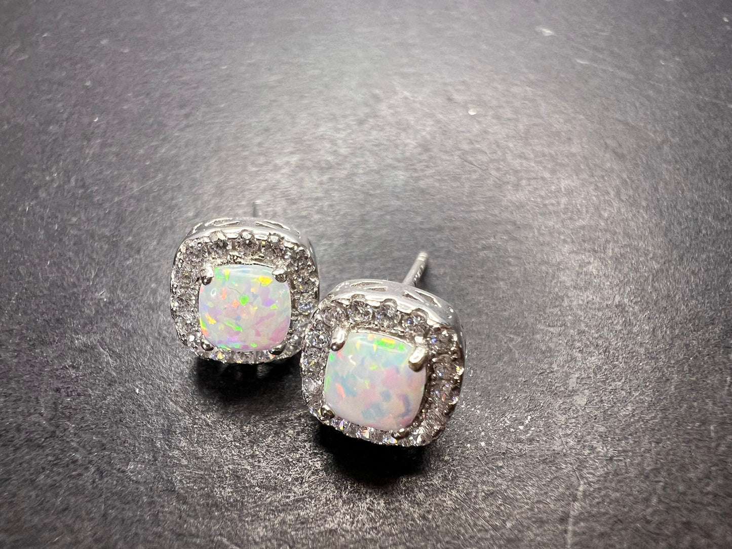 White Lab Created Opal Sterling Silver Stud Earrings 1.54ctw