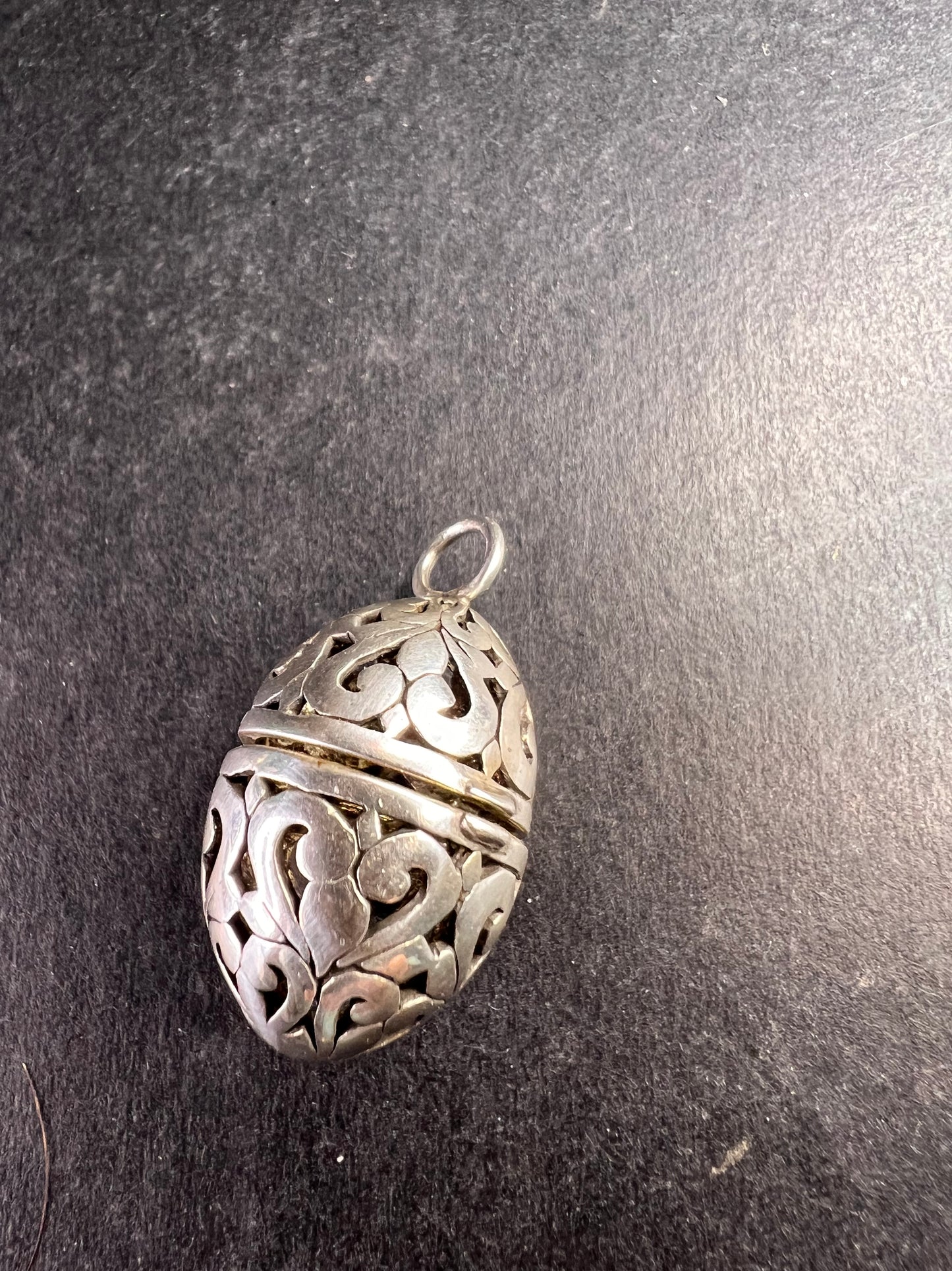 Vintage Sterling Silver Filigree Egg Locket Charm