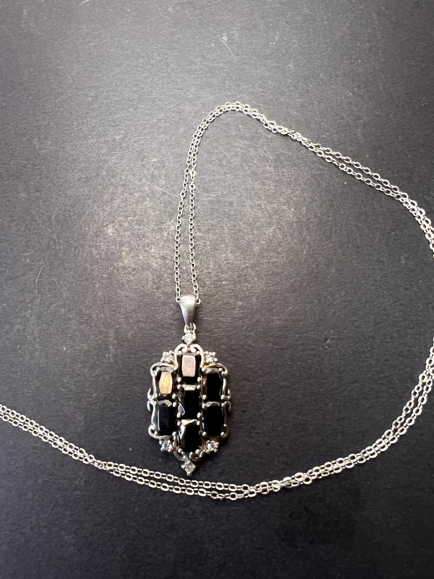 Elite shungite and white topaz sterling silver pendant and chain necklace