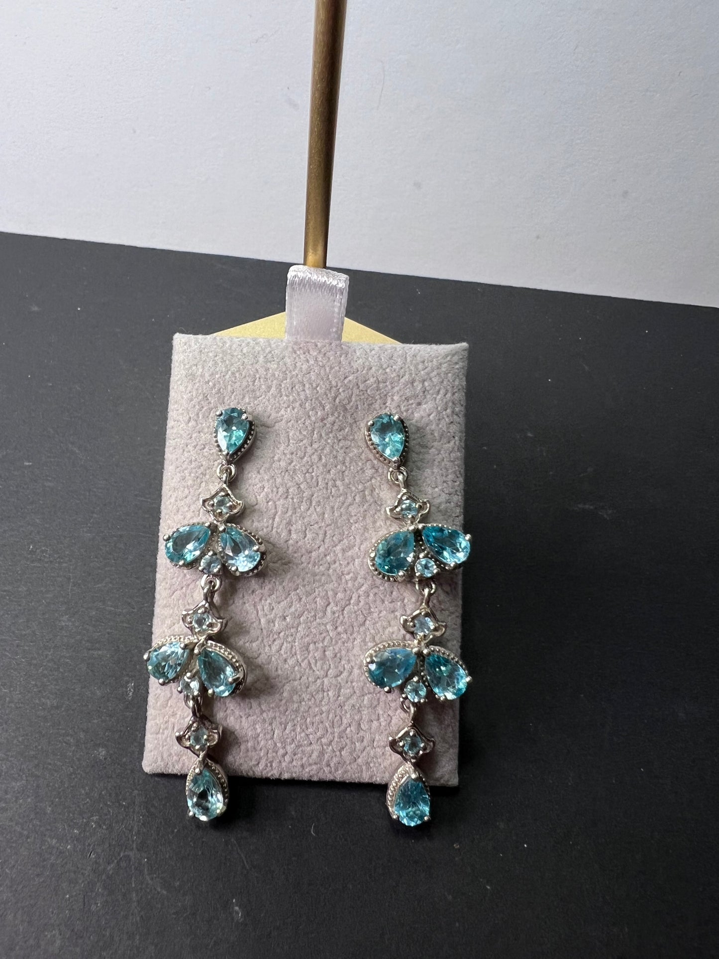 Blue apatite sterling silver chandelier earrings