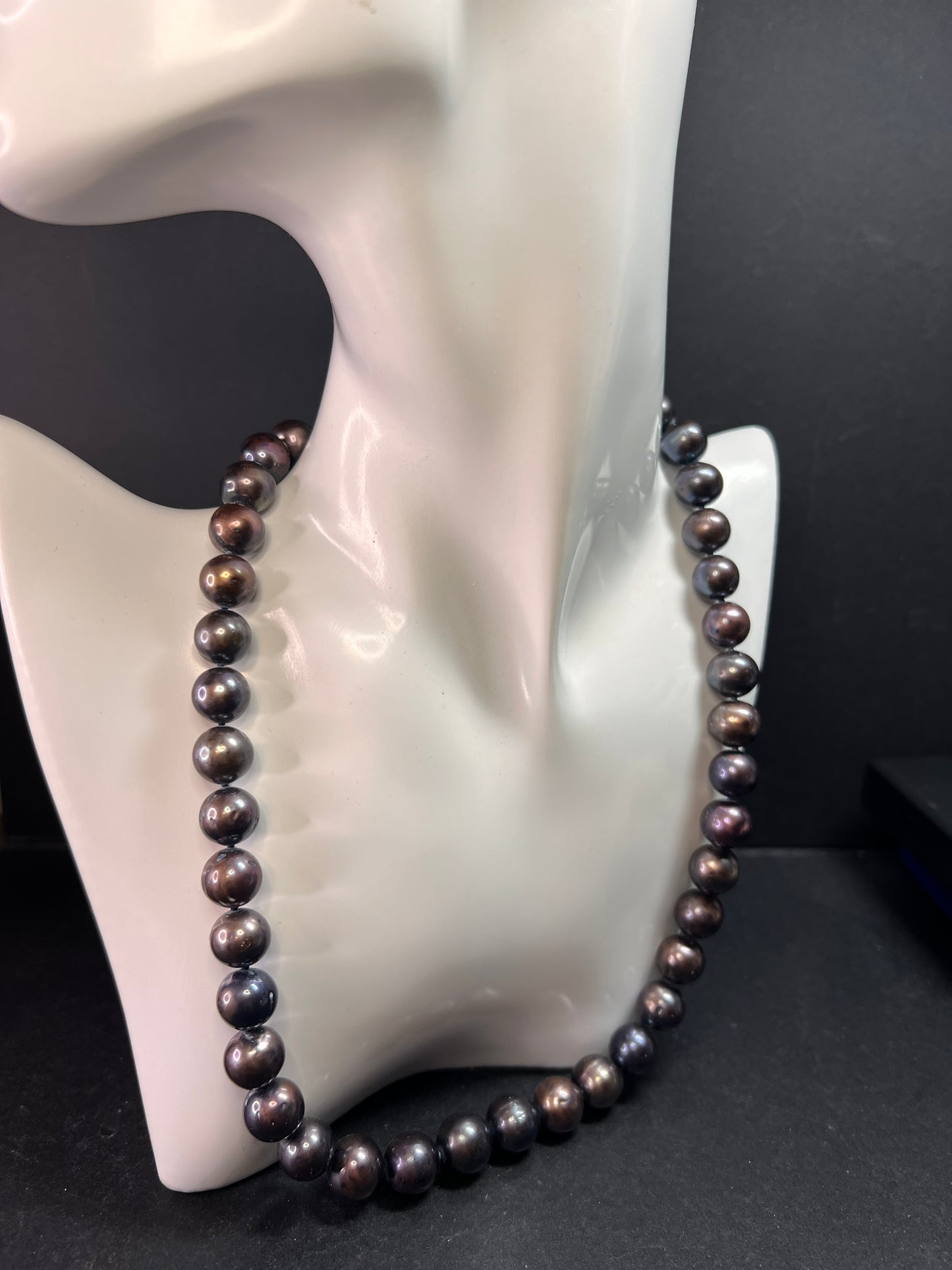 Estate Black Cultured Pearl Necklace 20 Inch 11.8mm 925 Sterling LUC Clasp