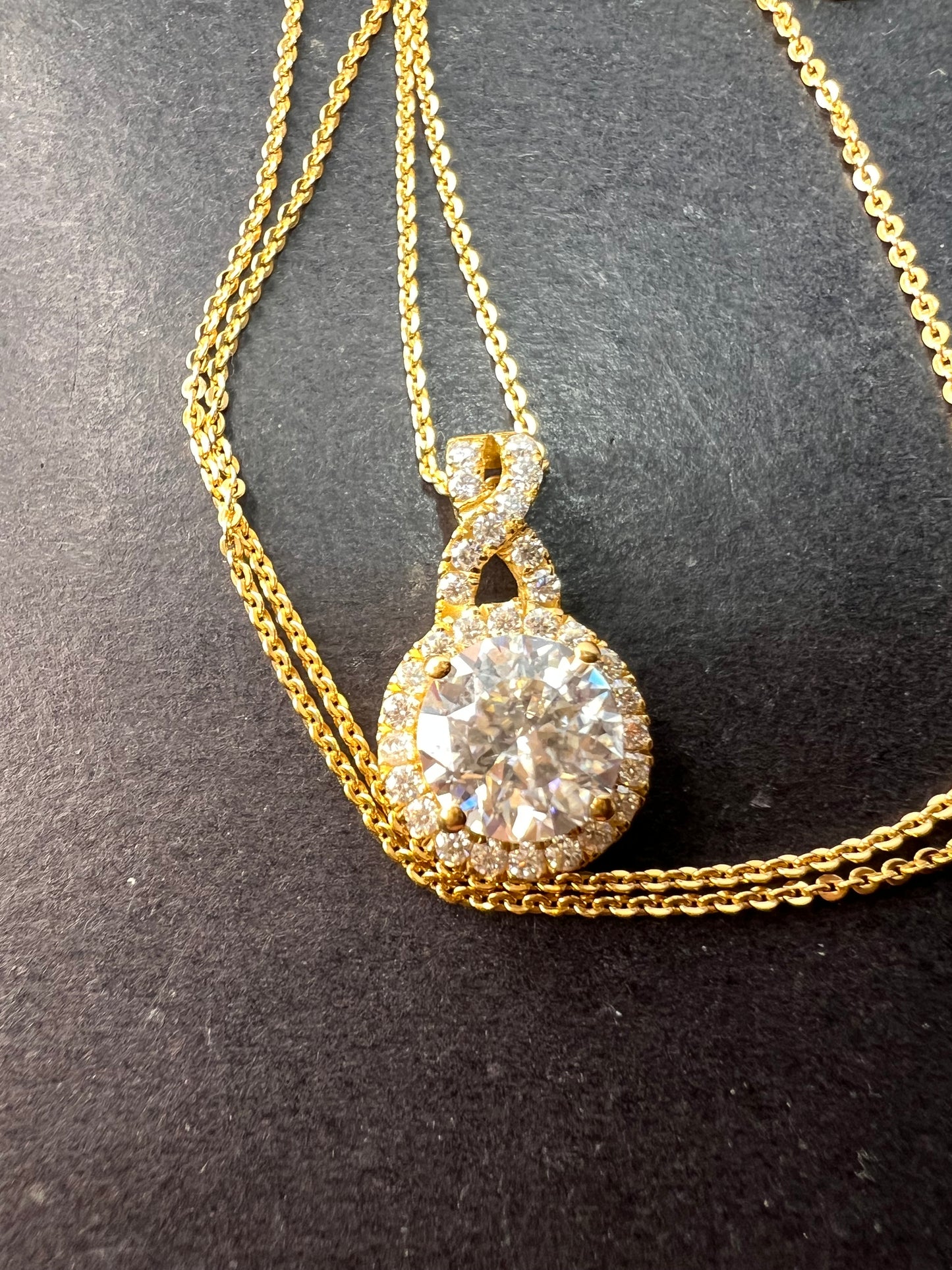 100 facet moissanite pendant necklace in gold over sterling silver