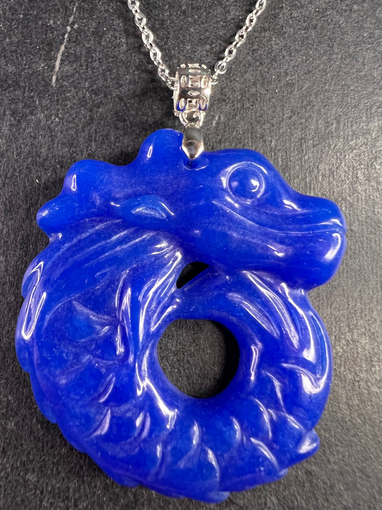 NEW Blue Jade dragon sterling silver pendant and chain