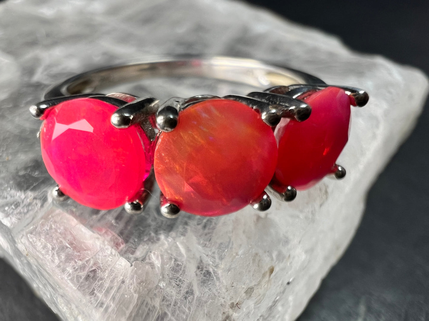 Sterling Silver Neon Pink Opal Ring Size 9 Topaz 925