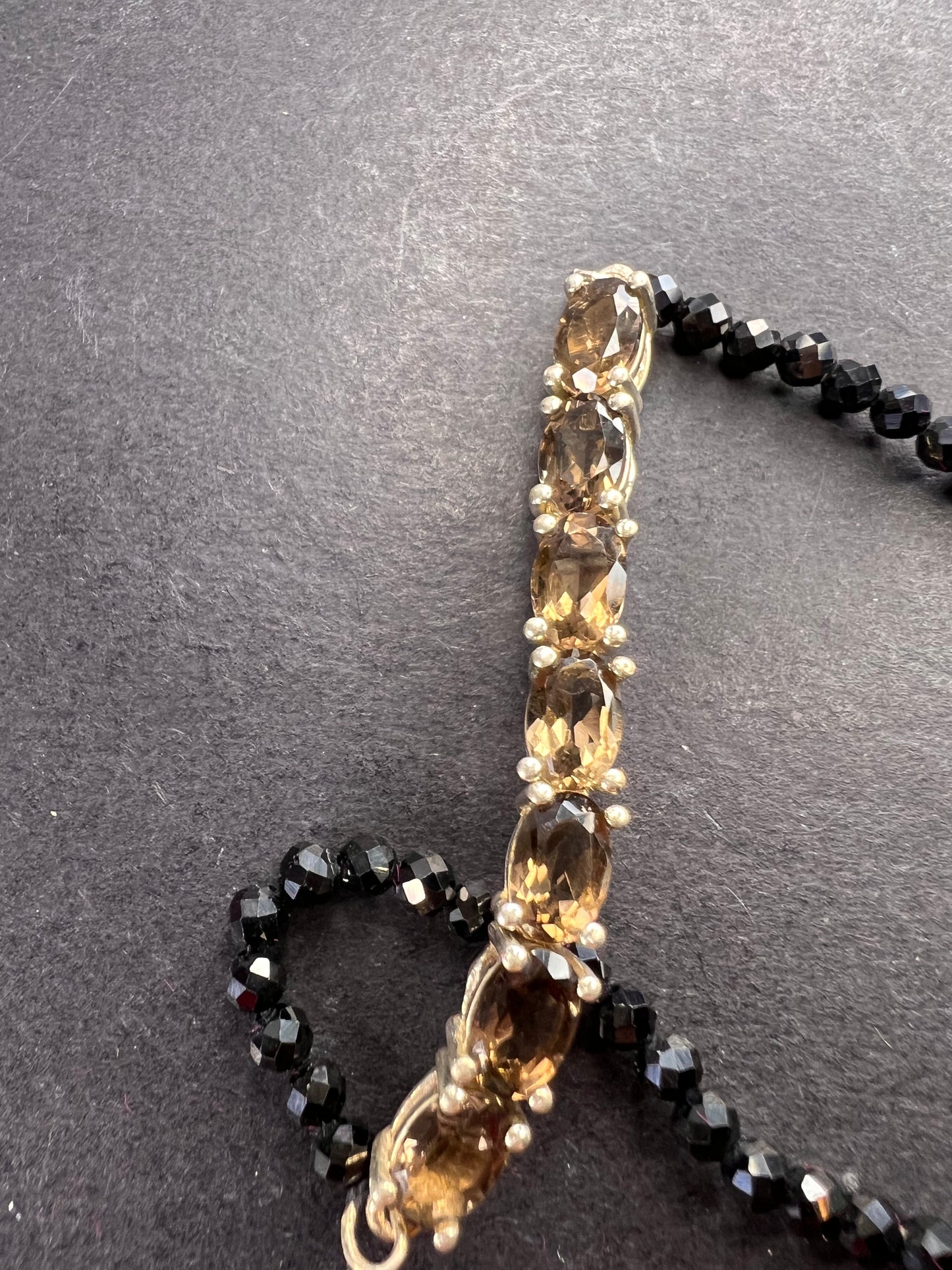 Smoky quartz and black spinel bracelet with sterling clasp