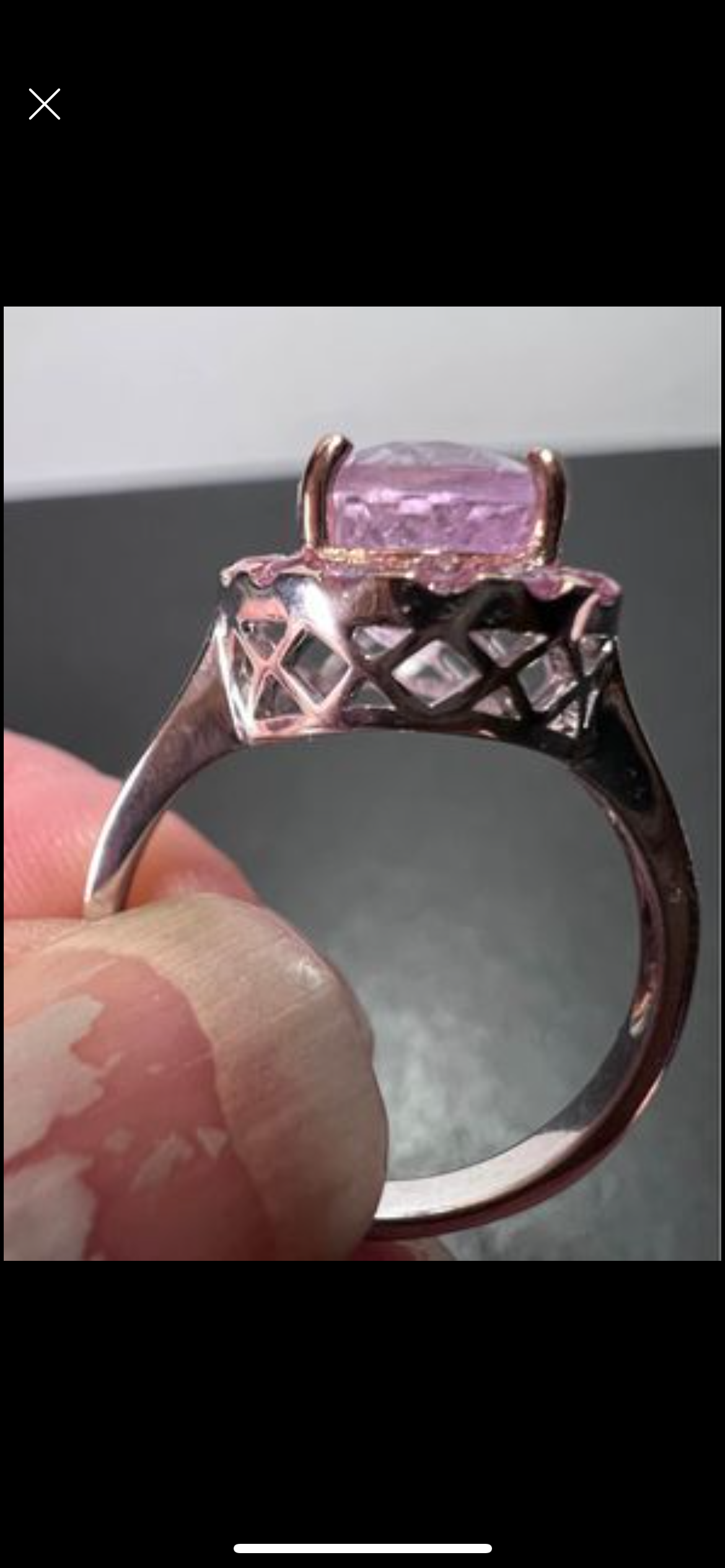 Kunzite and pink sapphire halo ring in sterling silver size 9