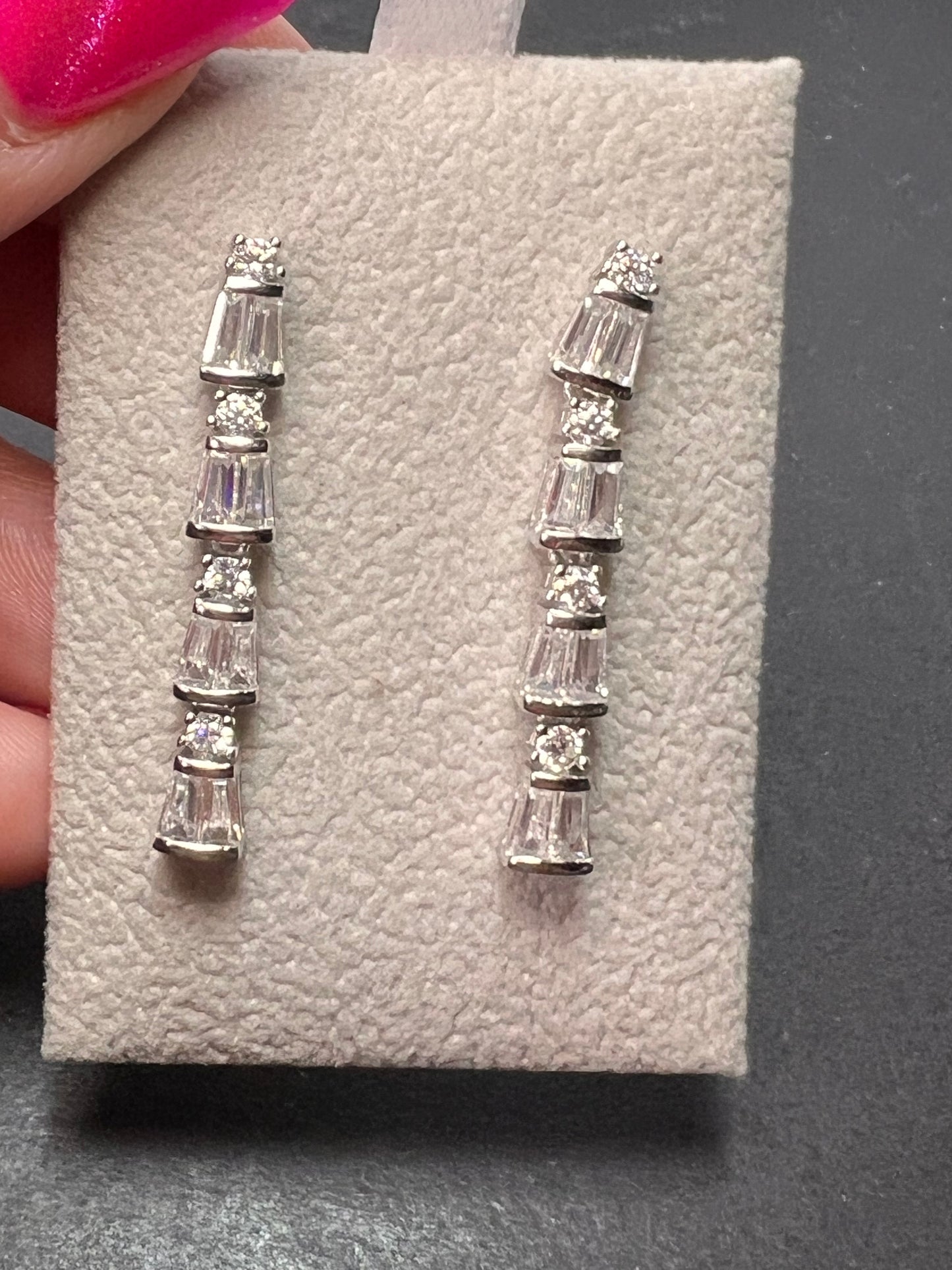 CZ sterling silver long dangle earrings