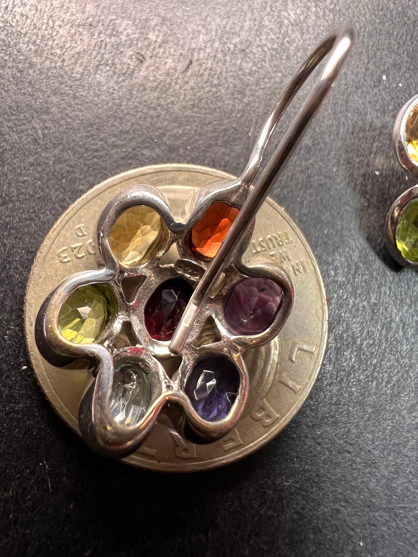 Vintage multi gemstone cluster boho earrings in sterling silver