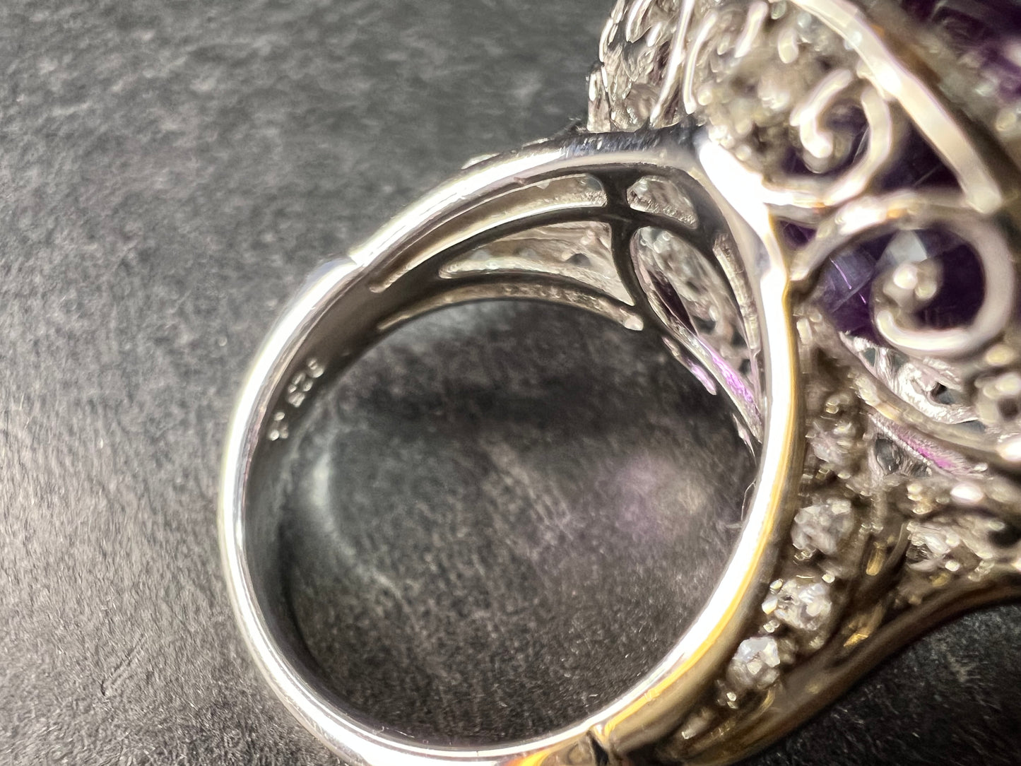 Sterling Silver Purple Fluorite & White Topaz Halo Ring Size 6