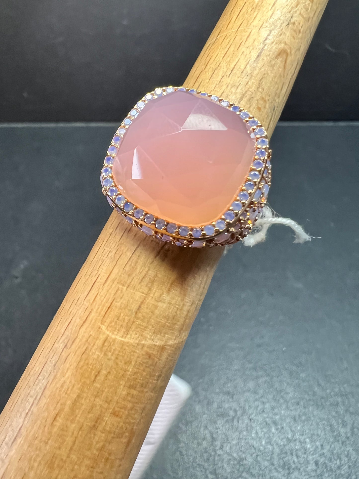 Pink Chalcedony Statement Ring 18K Rose Gold Plated Size 7.5 NWT