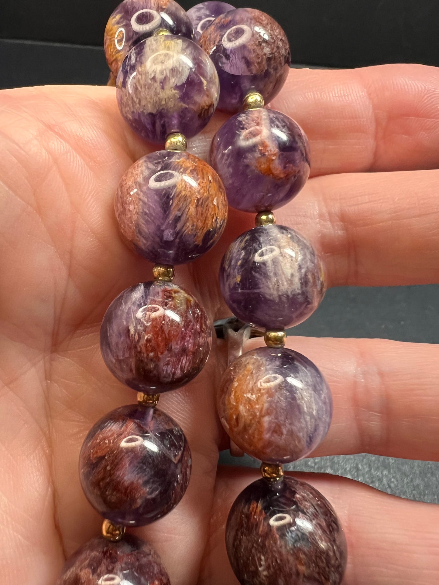 NEW Cacoxenite in amethyst graduated beaded necklace with gold vermeil