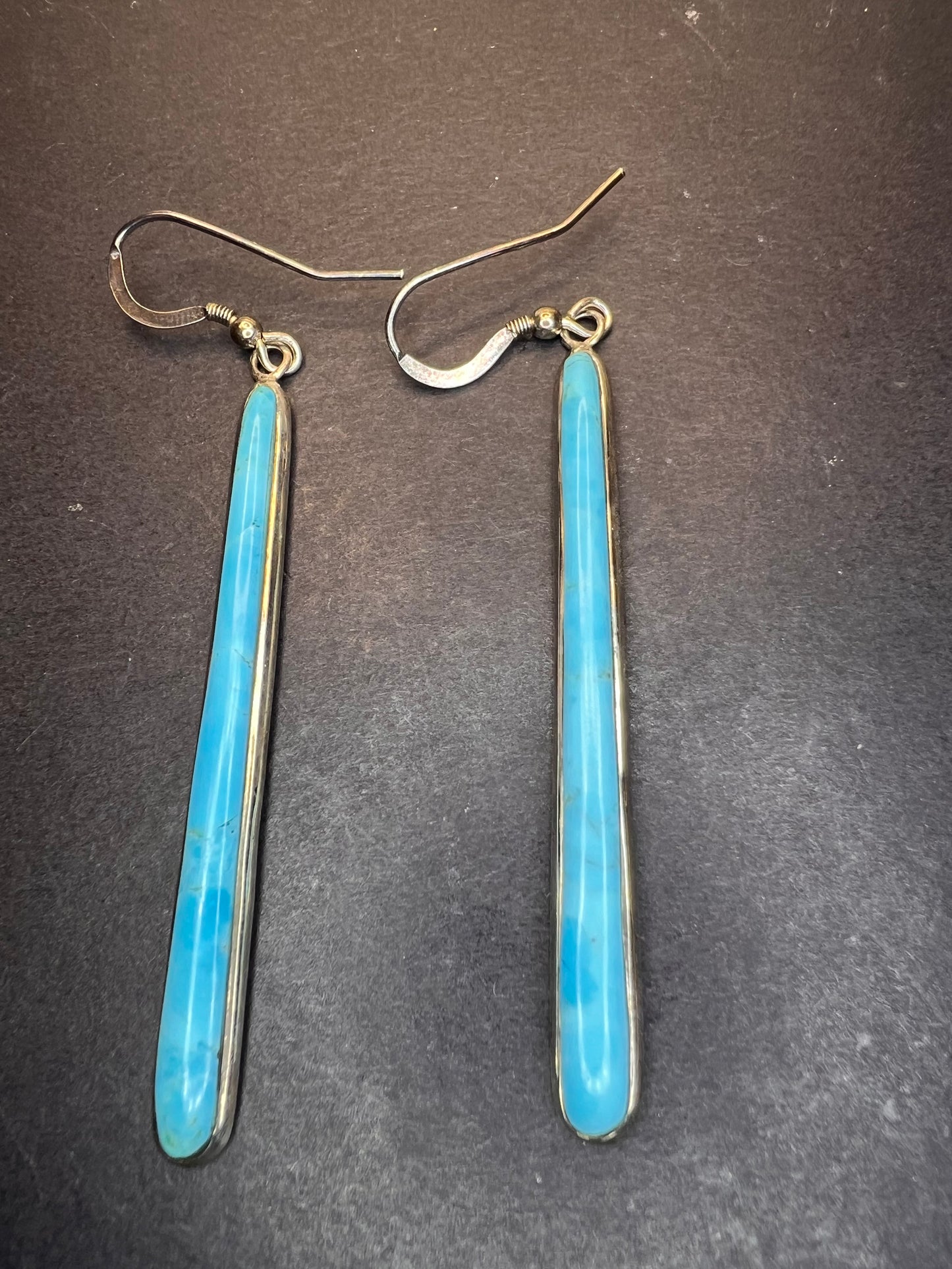 Kingman turquoise long sterling silver dangle earrings