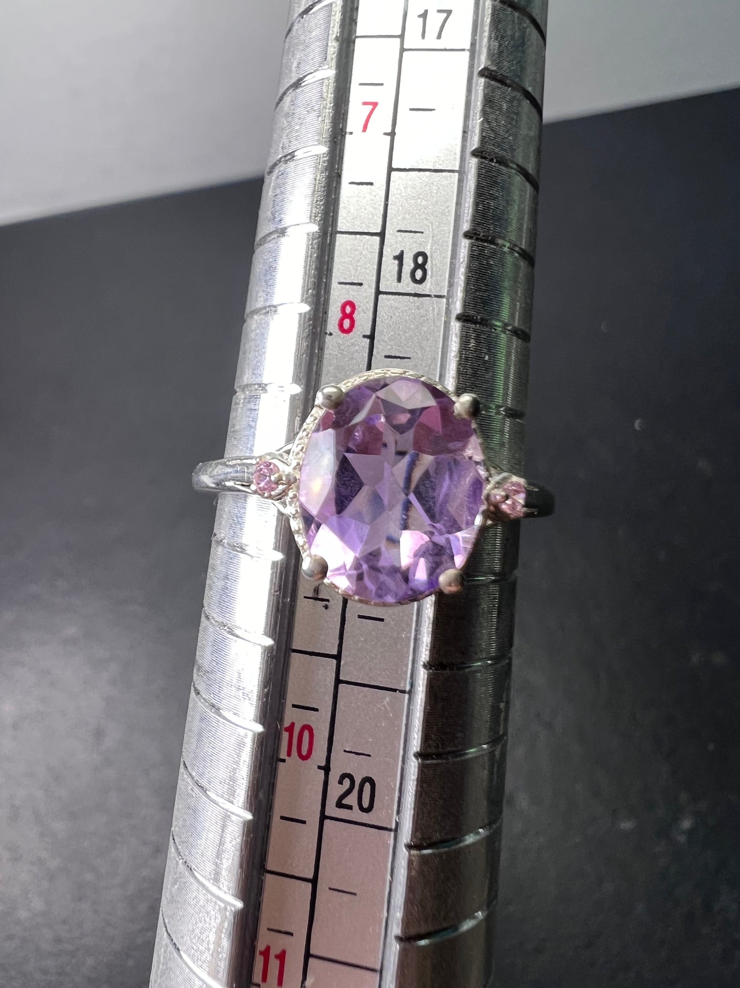 Amethyst and pink CZ sterling silver ring size 9