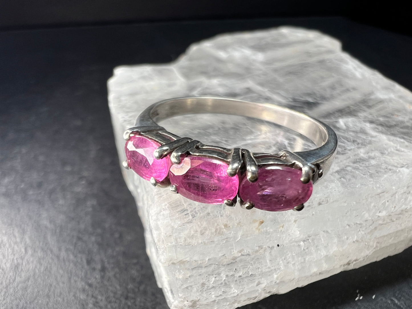 Pink Sapphire & White Zircon Sterling Silver Ring Size 9