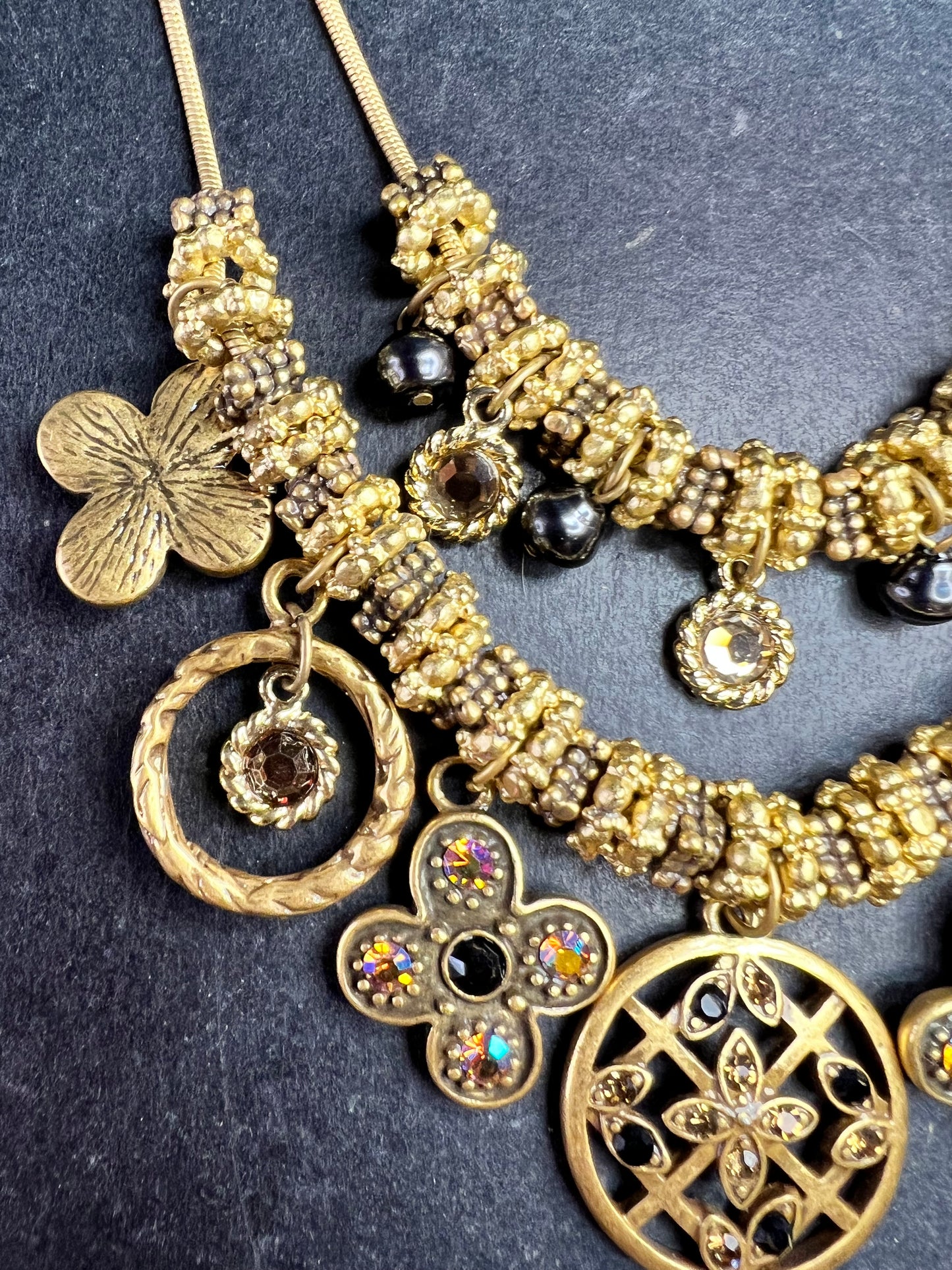 Chico’s Gold Tone Multi Charm Statement Necklace Adjustable 16–24”