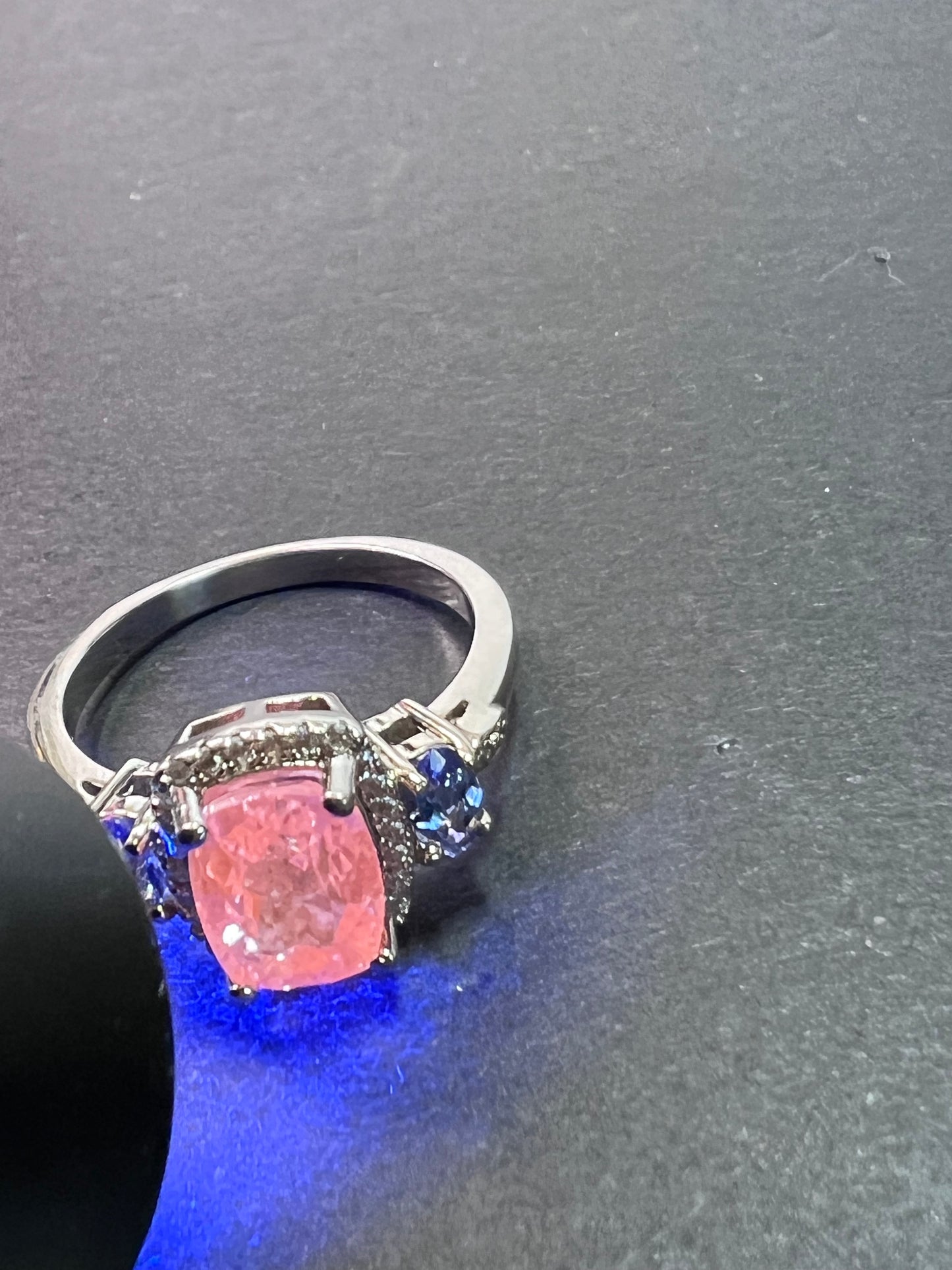 Kunzite, tanzanite and zircon halo ring size 9