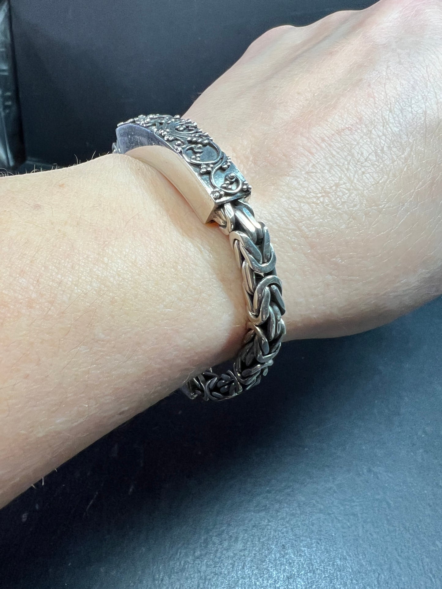 Sterling Silver 925 Borobudur Byzantine Bracelet 7.75–8” 52.19g