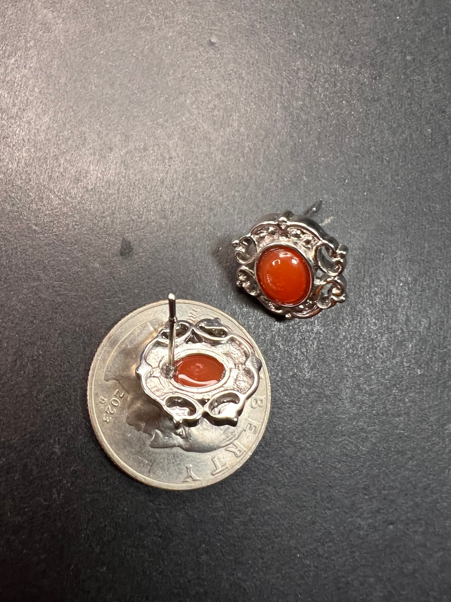 Carnelian stainless steel stud earrings