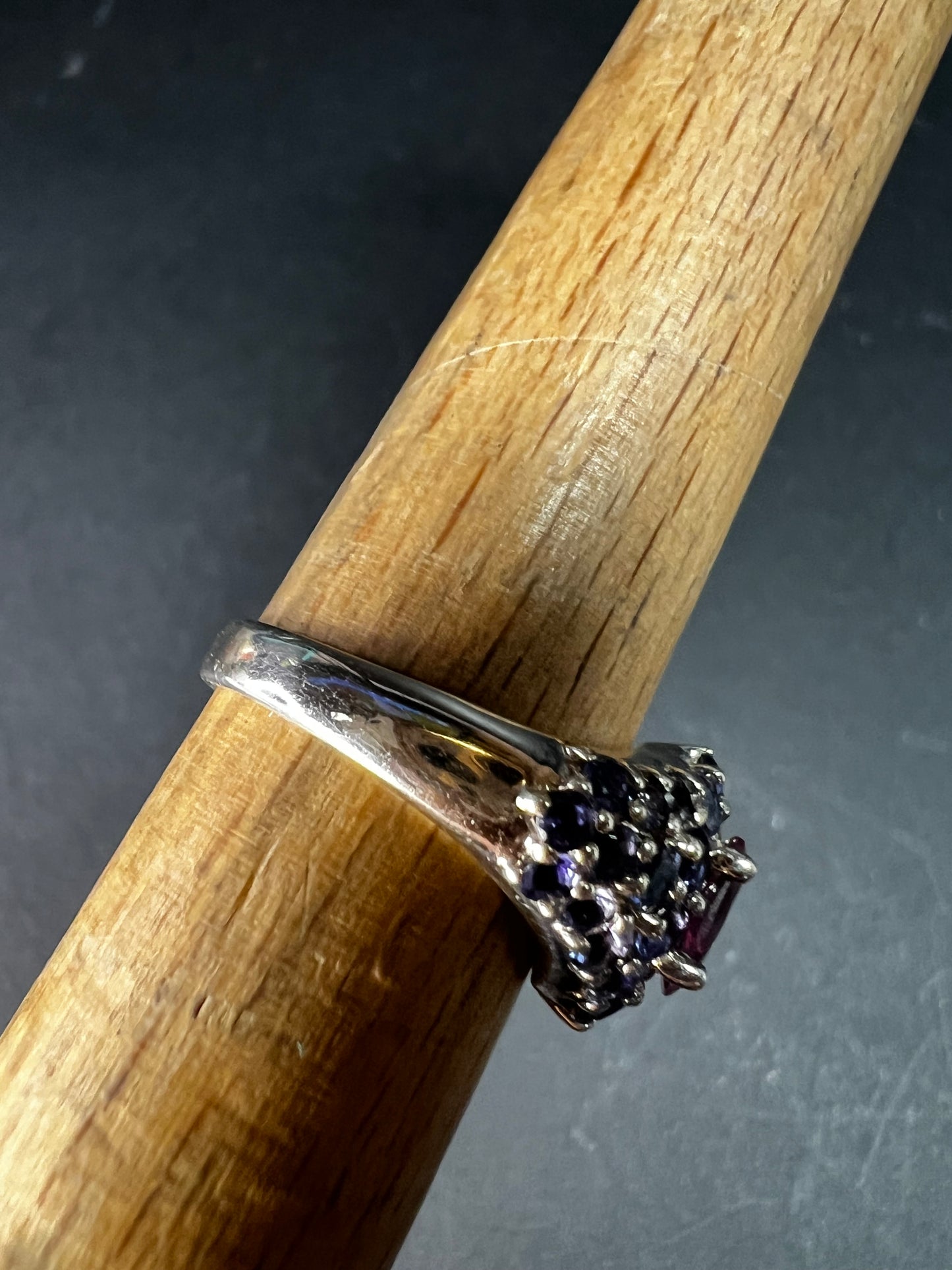 Pink Tourmaline Tanzanite Sterling Silver Cluster Ring Size 7