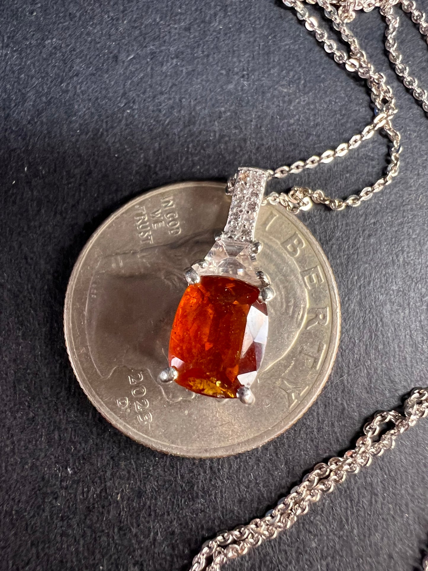 NEW tangerine kyanite and zircon pendant and chain in rhodium over sterling silver