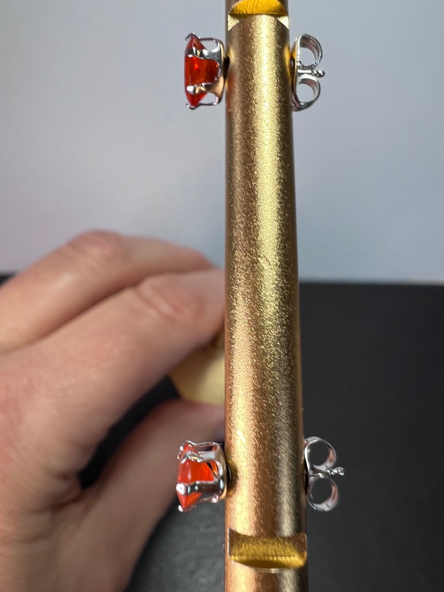 10k white gold Mexican fire opal stud earrings