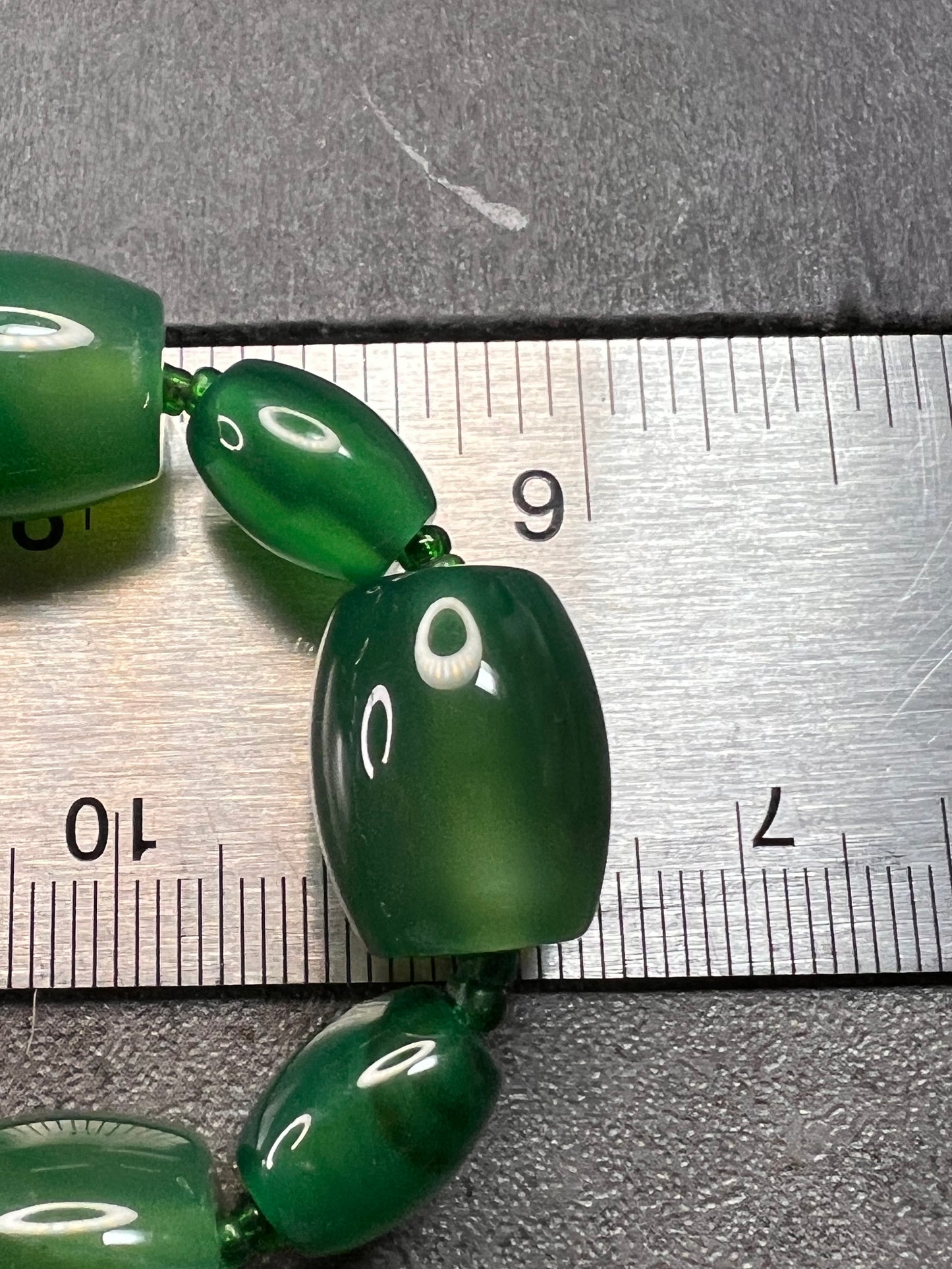 Green onyx beaded necklace with sterling silver toggle clasp