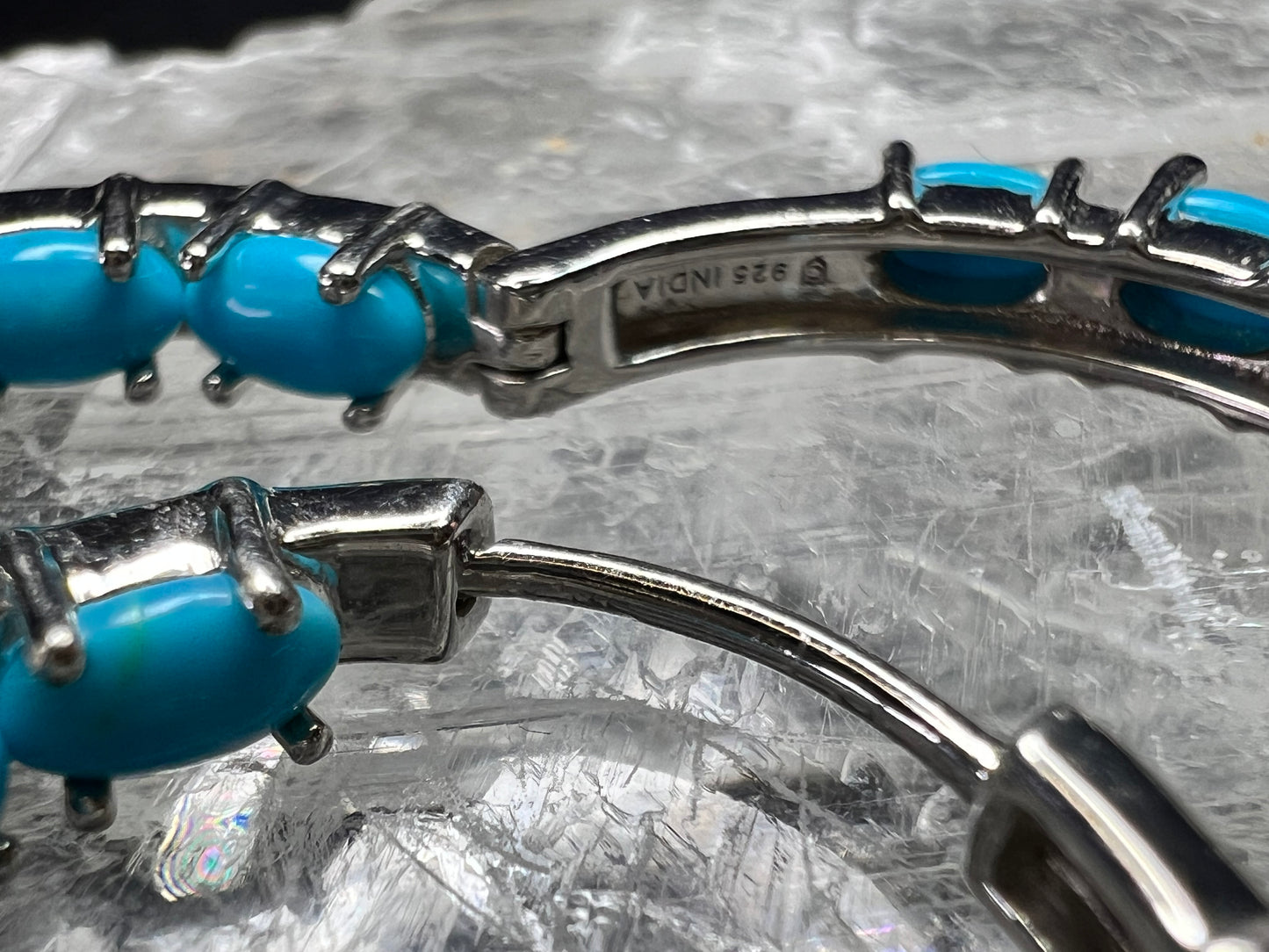 Sterling Silver Turquoise Inside Out Hoop Earrings 925 Estate Like New