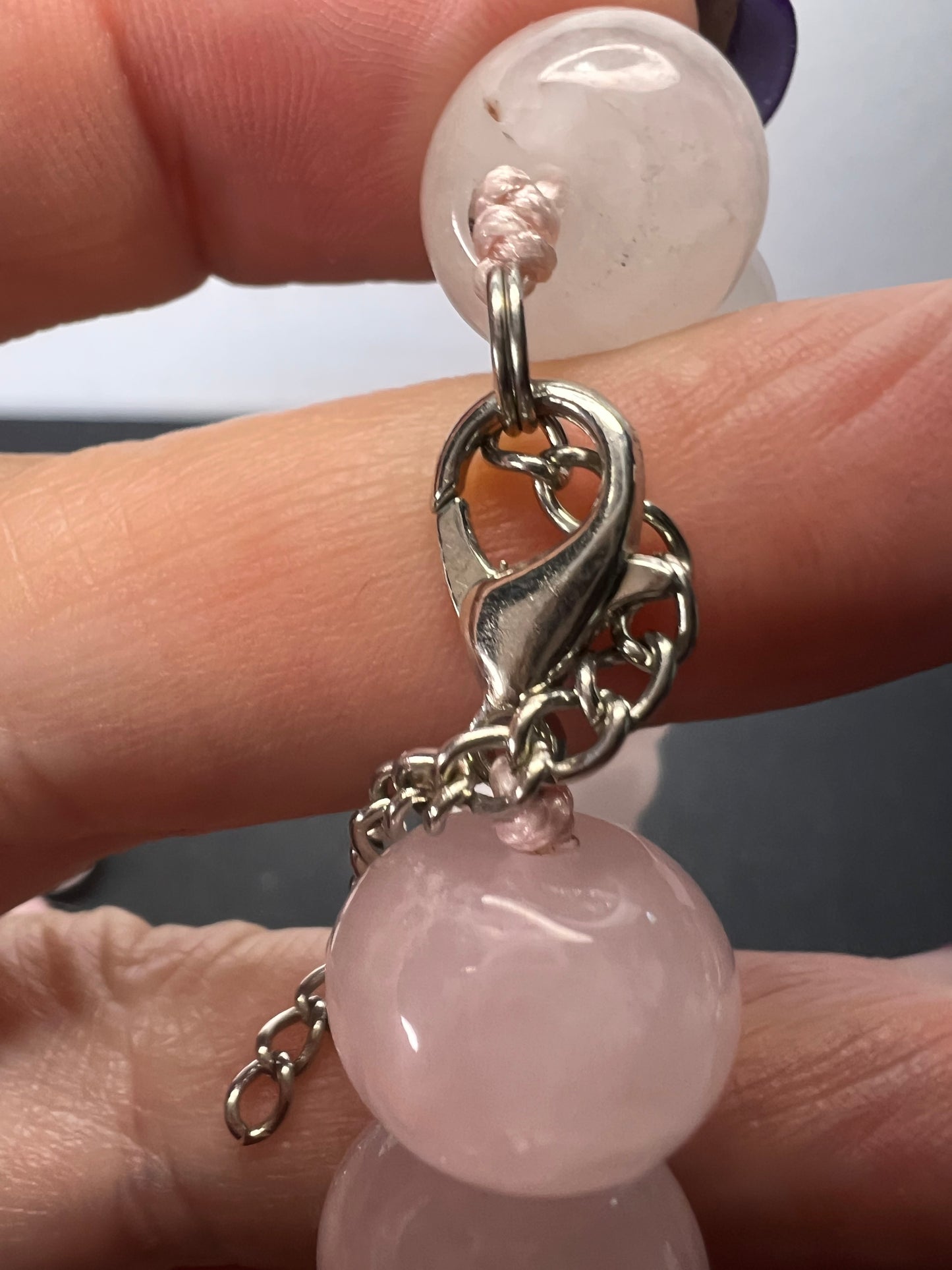 Rose quartz knotted necklace