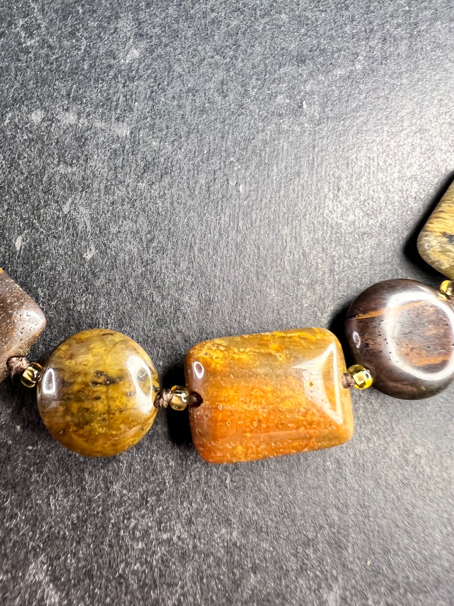 Vintage Petrified Wood Bead Necklace 20” Fossil Wood Earth Tone Jewelry