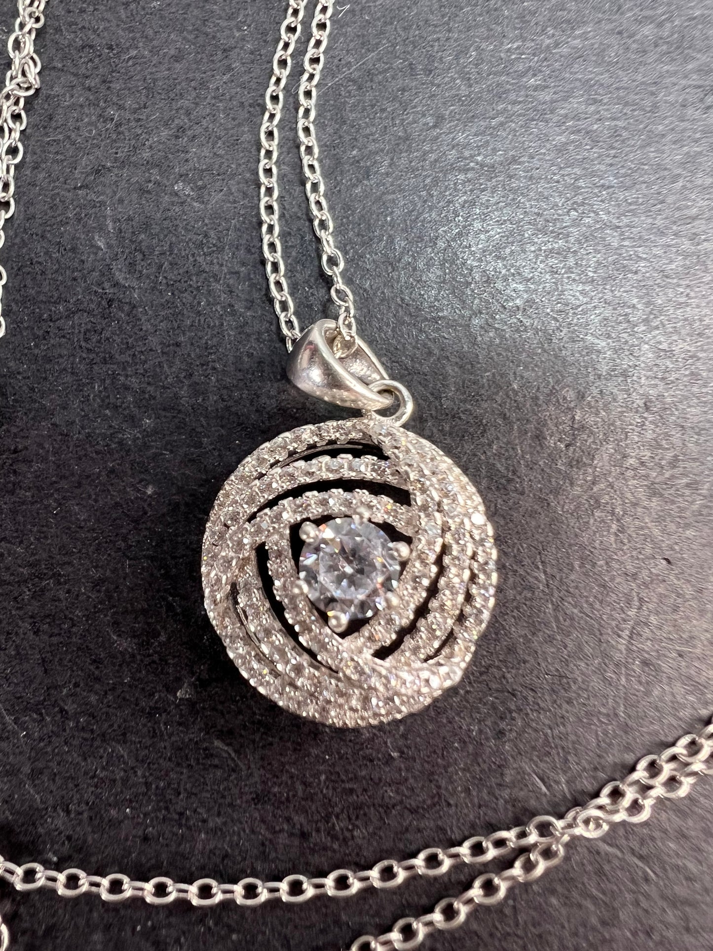 Cz swirl circle sterling silver pendant and chain