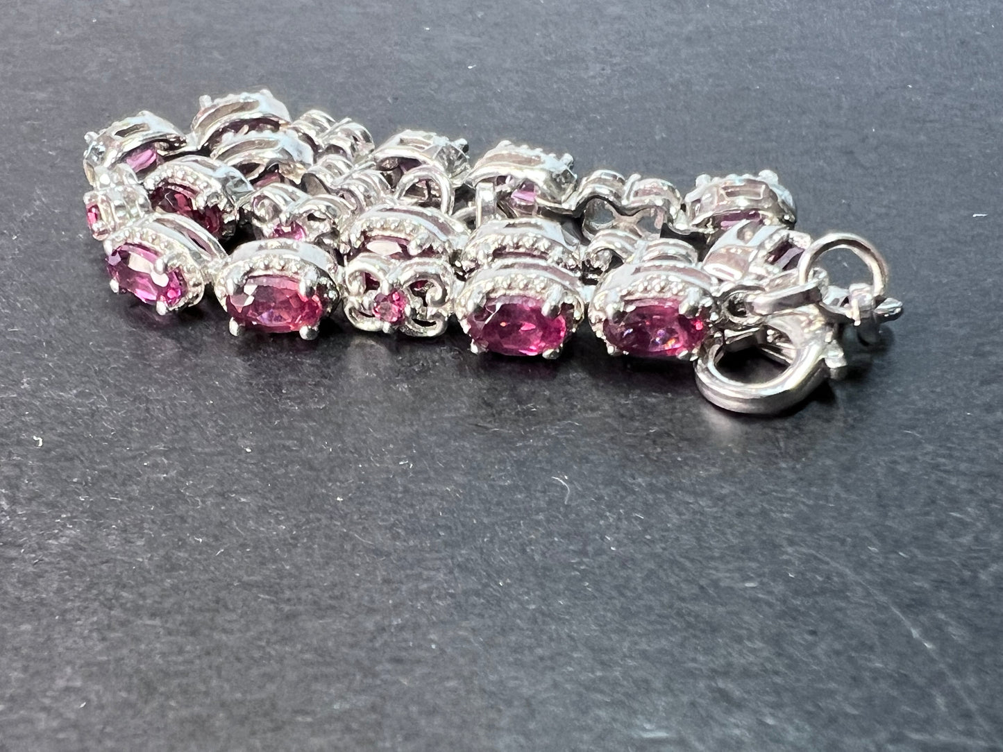 Grape rhodolite garnet and sterling silver and tennis bracelet