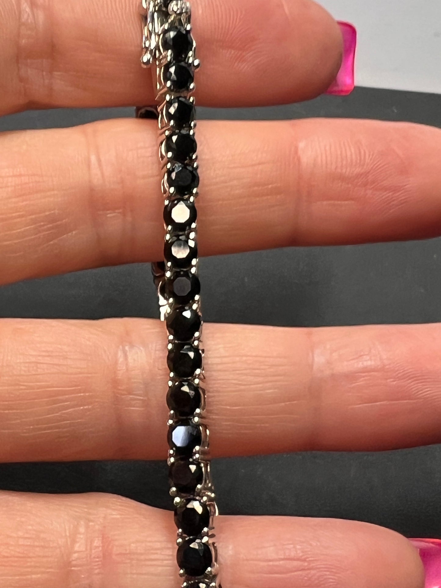 Black Spinel Sterling Silver Tennis Bracelet