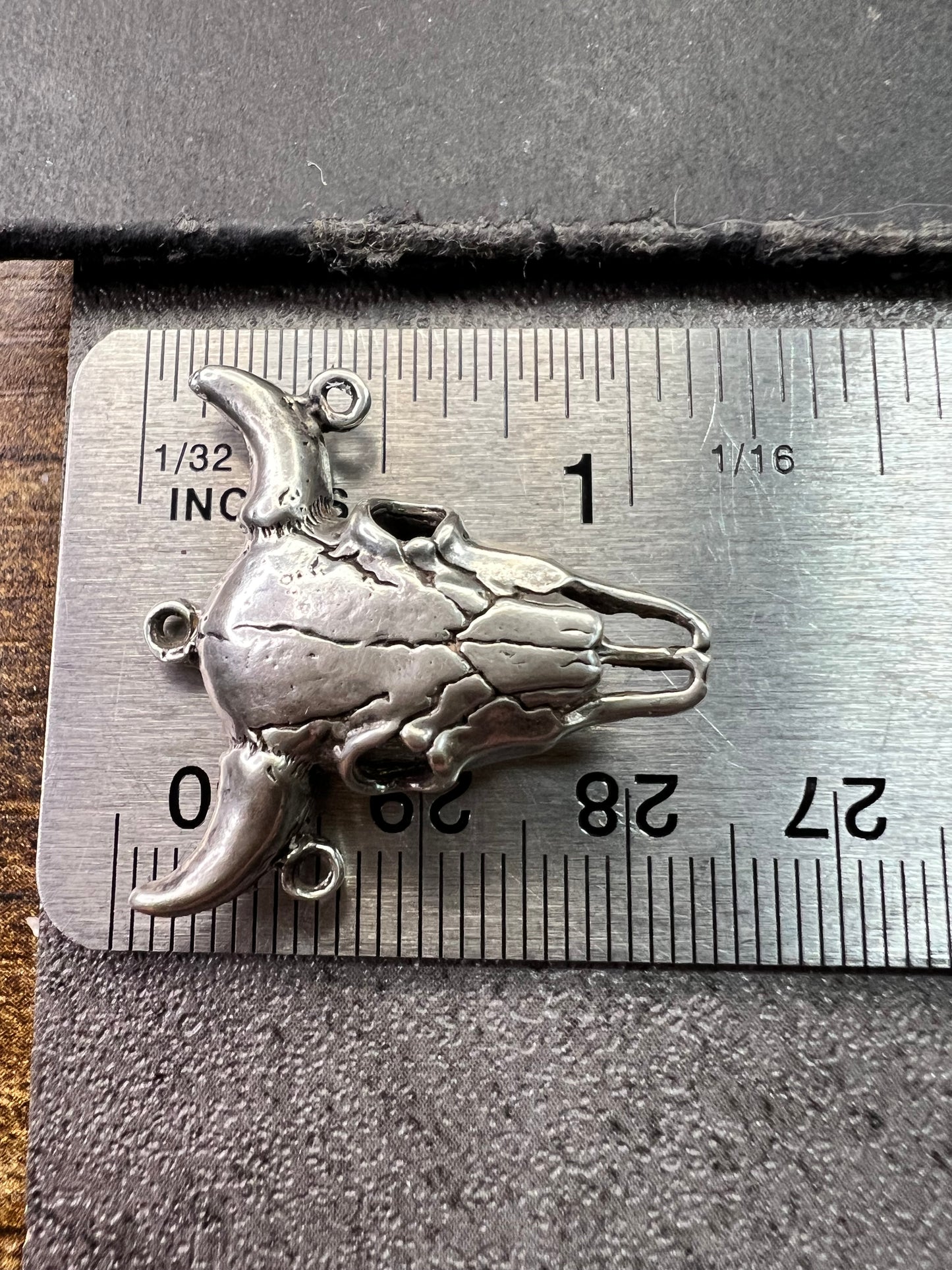 Vintage Sterling Silver Bull Skull Pendant Charm Jewelry Finding