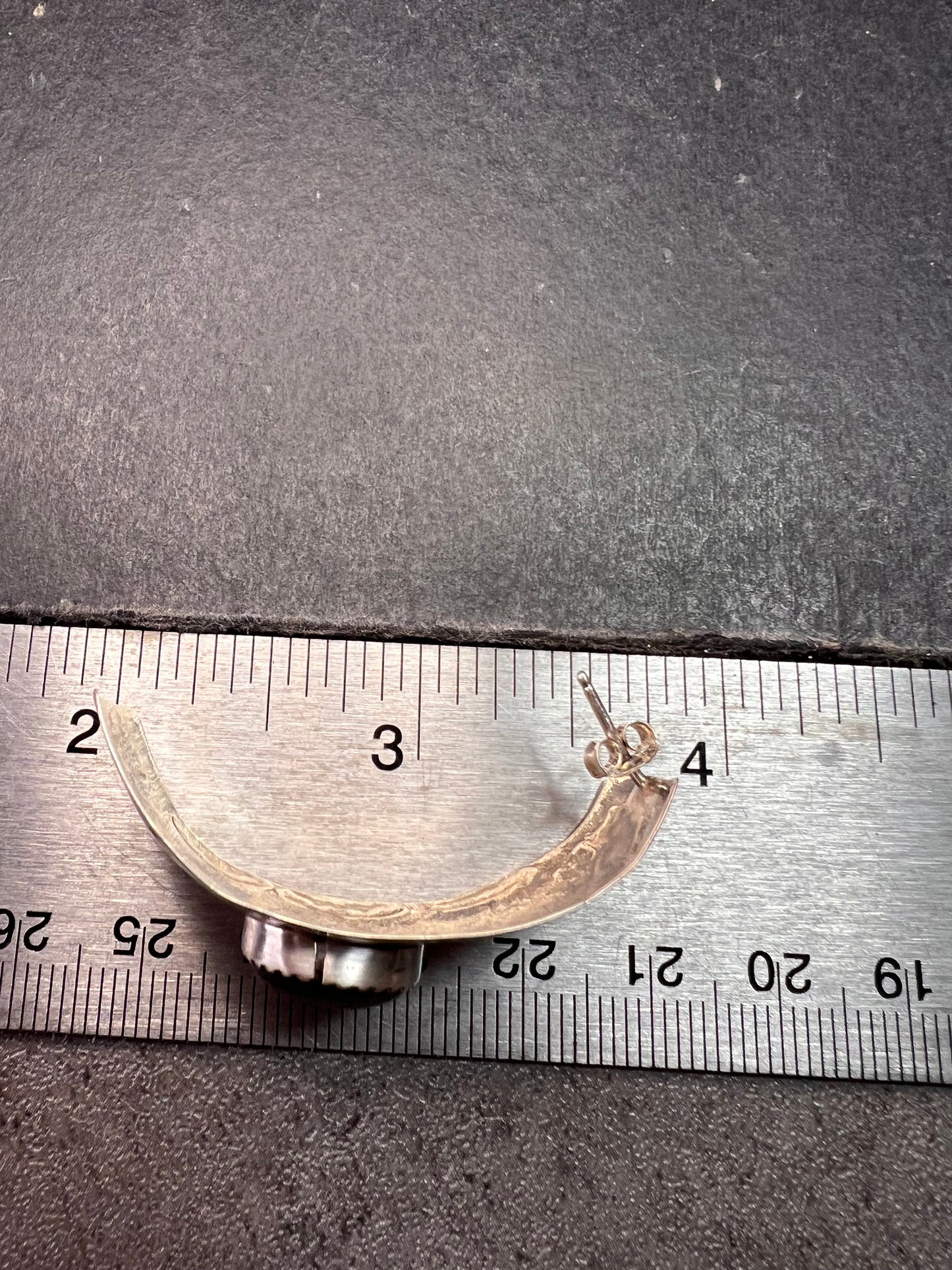 Vintage Sterling Silver Hematite Wide Band Post Earrings Southwestern Handmade