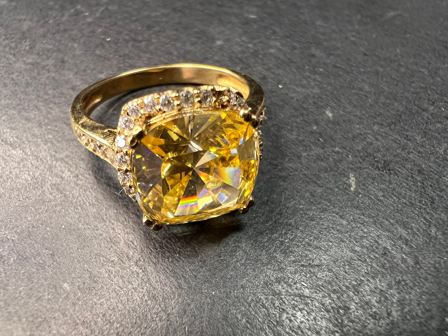 Yellow CZ halo ring in gold over sterling silver size 9