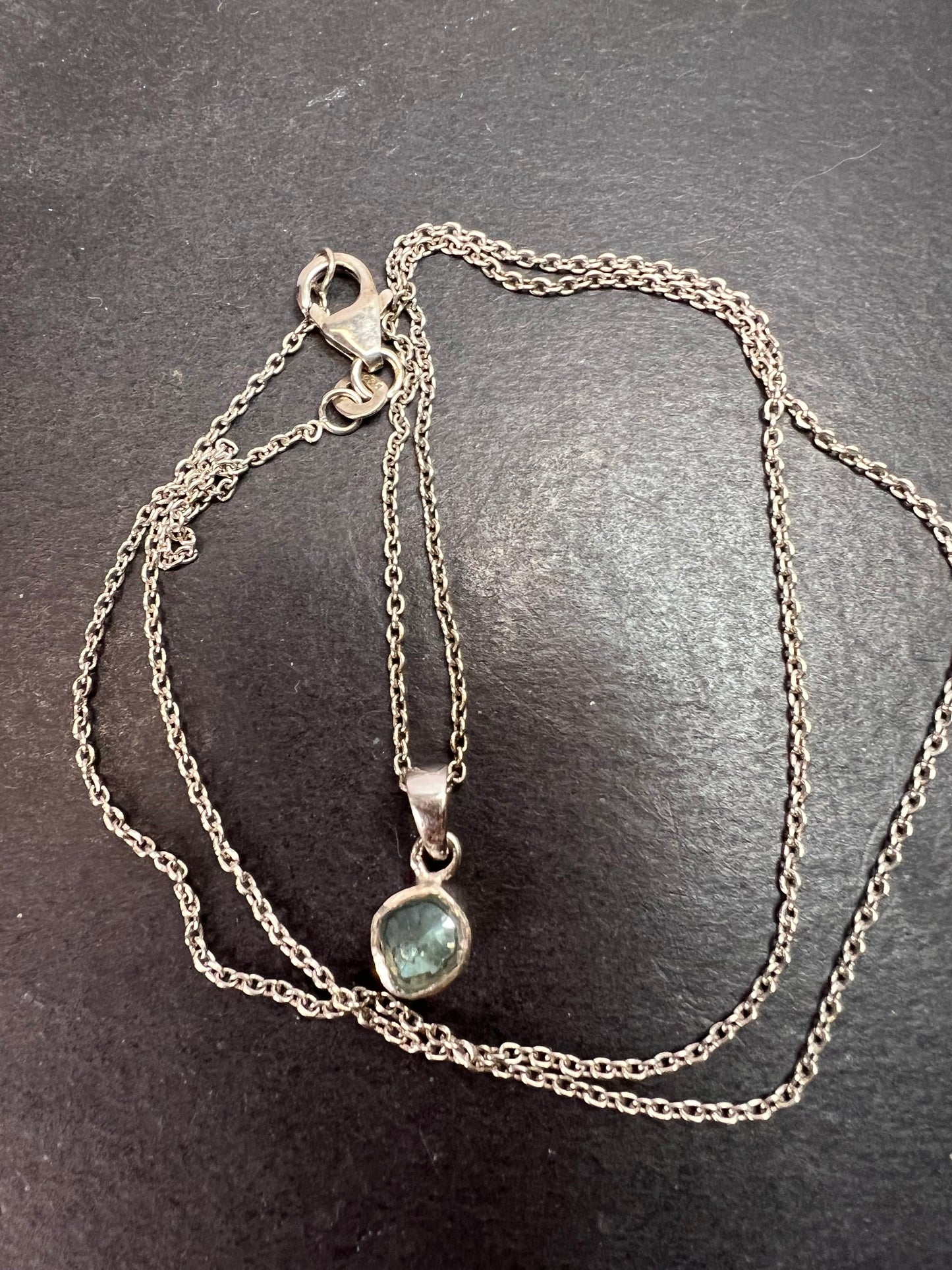 Blue polki diamond pendant and chain necklace in sterling silver