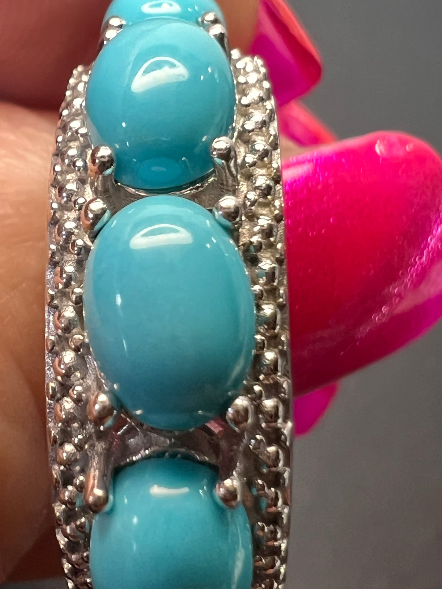 Sleeping Beauty turquoise five stone sterling silver ring size 9