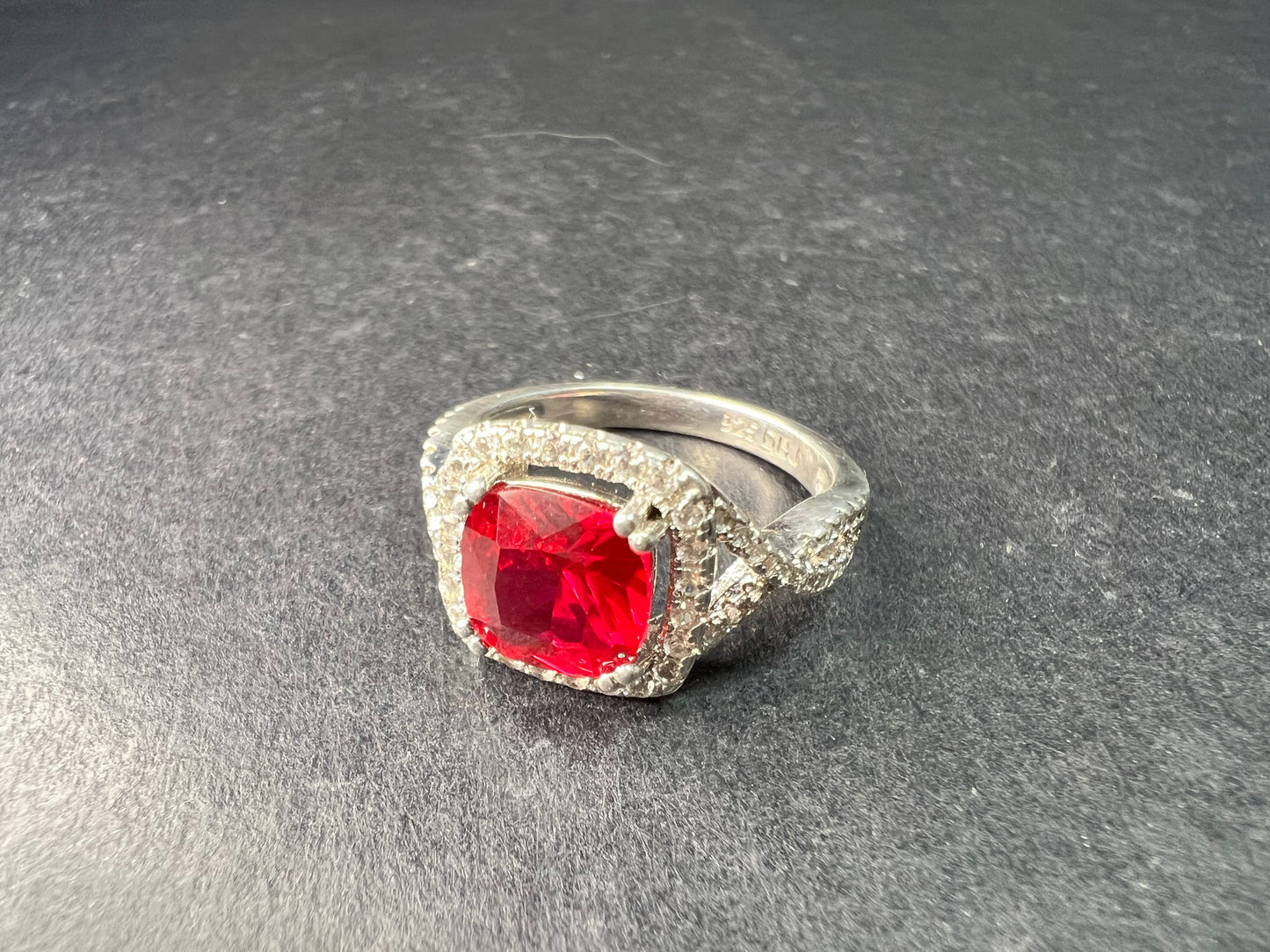 Sterling Silver Lab Ruby Halo Ring Size 7 DHJ 925