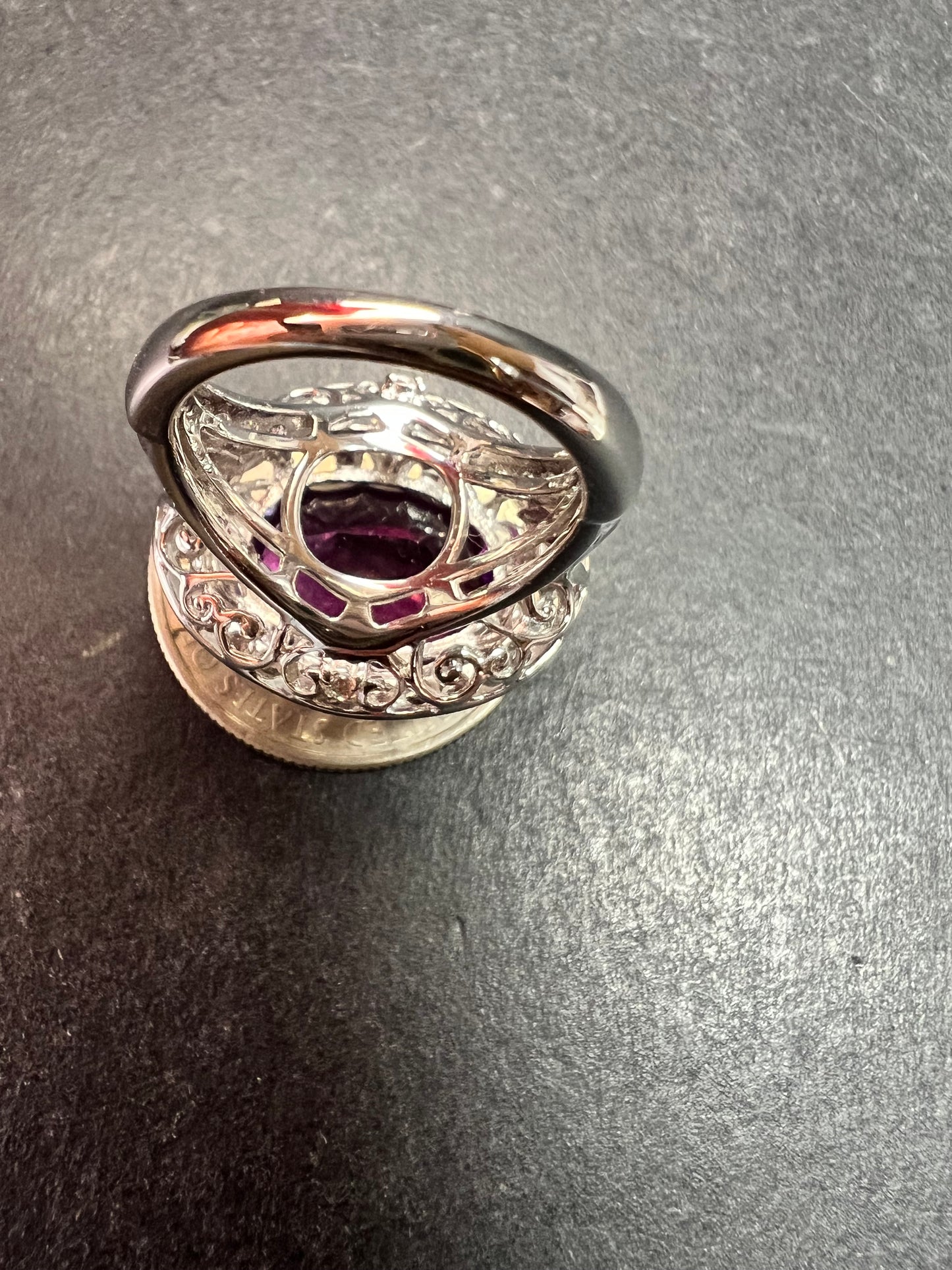 Sterling Silver Purple Fluorite & White Topaz Halo Ring Size 6