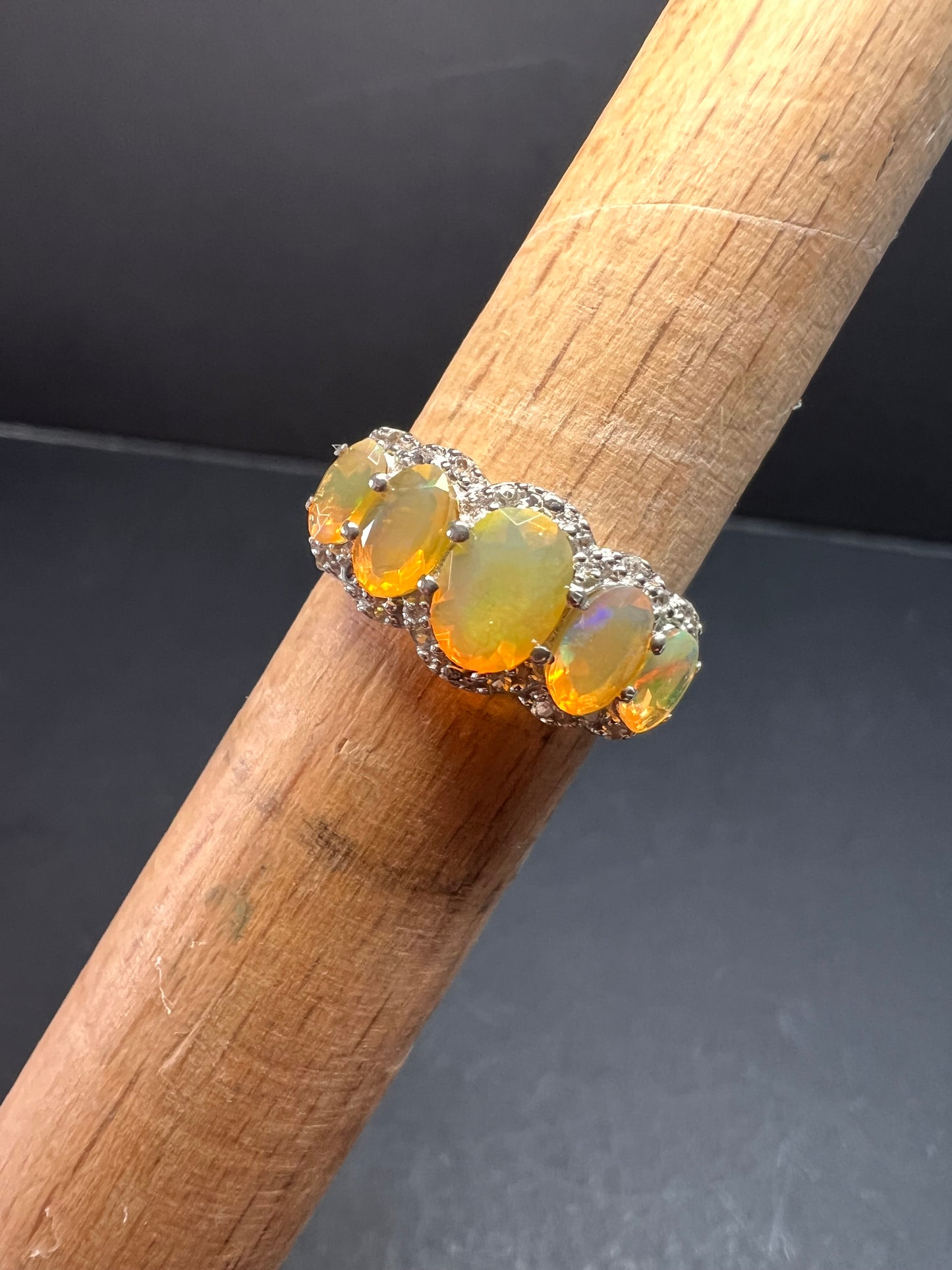 Vintage Ethiopian opal and zircon sterling silver ring size 7