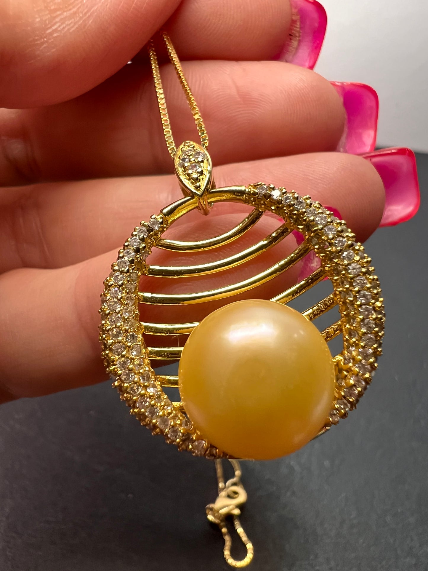 Golden yellow cultured pearl pendant in gold over sterling silver with chain