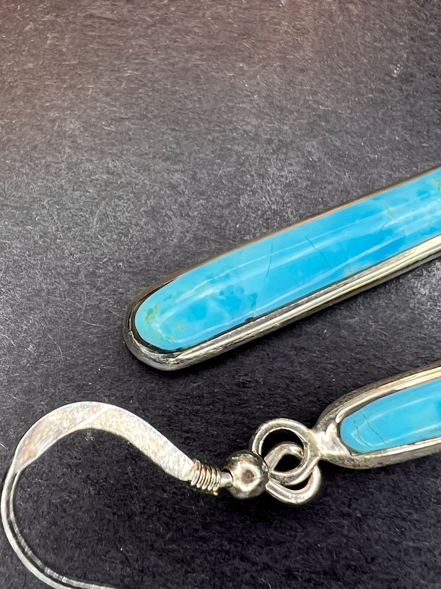 Kingman turquoise long sterling silver dangle earrings