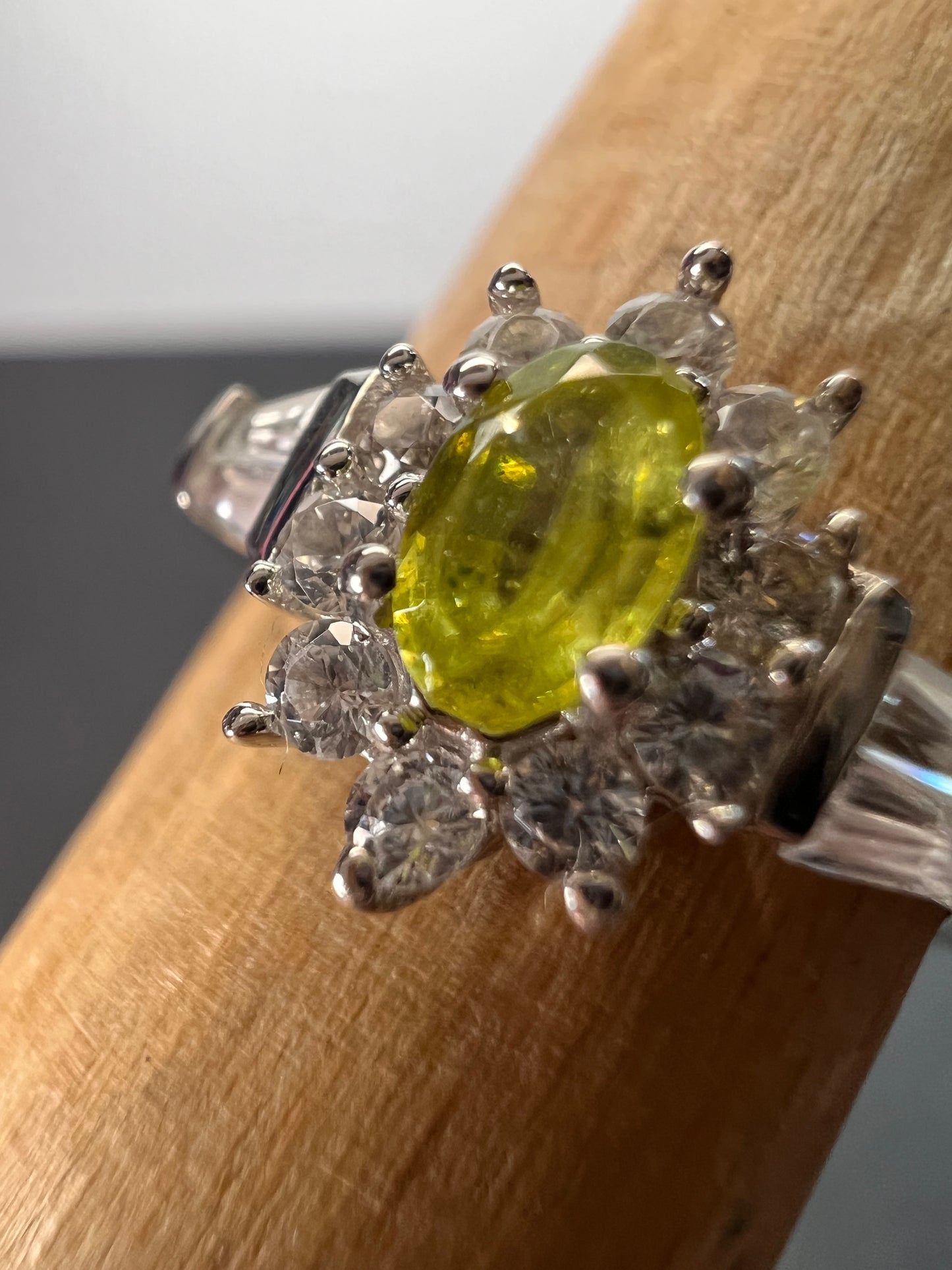 Sphene halo ring in rhodium over sterling silver size 5 *NEW*