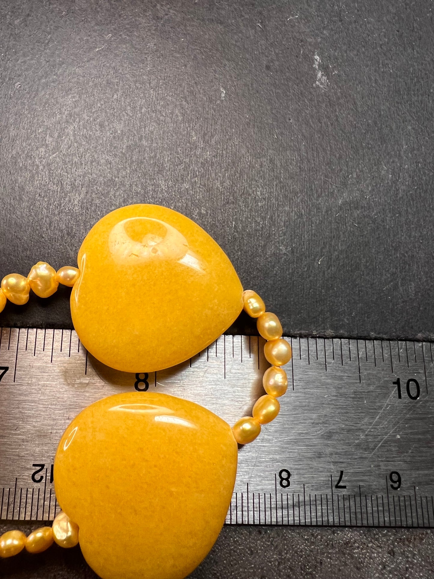 NEW yellow quartzite hearts and pearl station necklace with sterling silver clasp