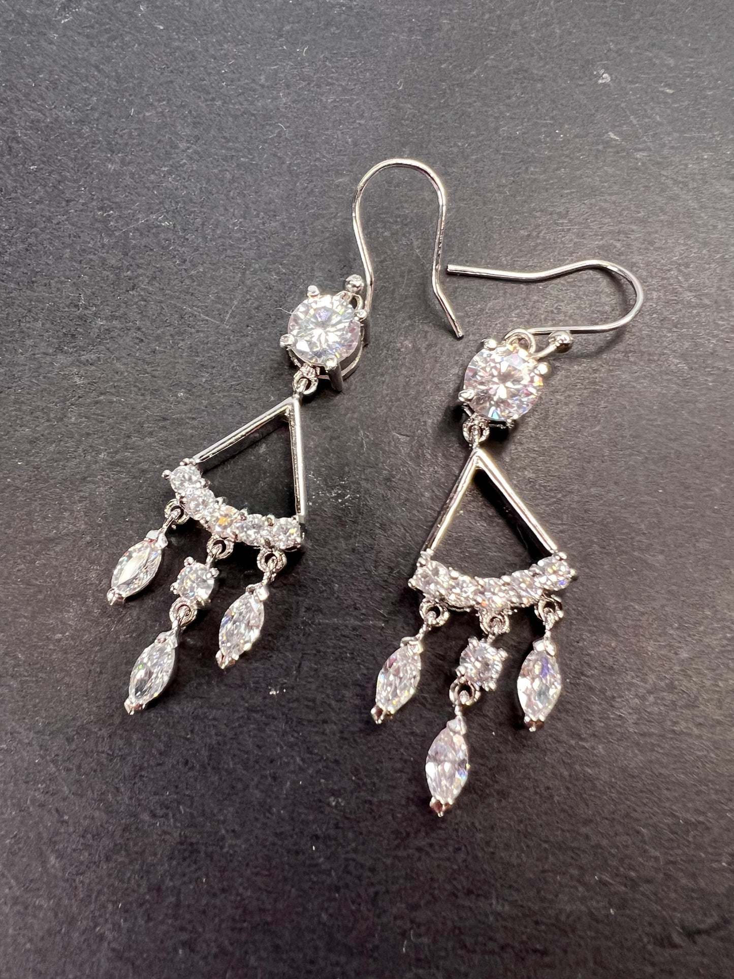 CZ chandelier earrings in platinum over rhodium