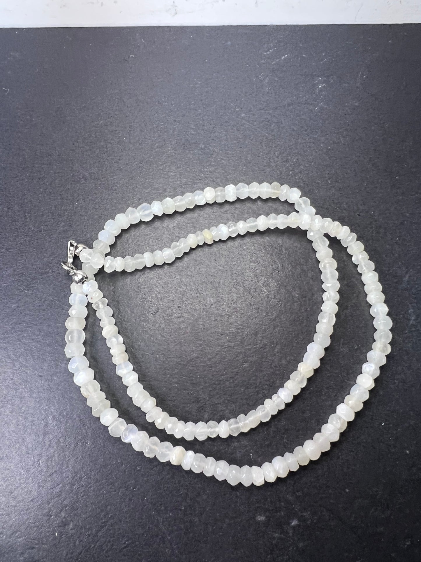 Faceted white moonstone necklace with sterling silver clasp